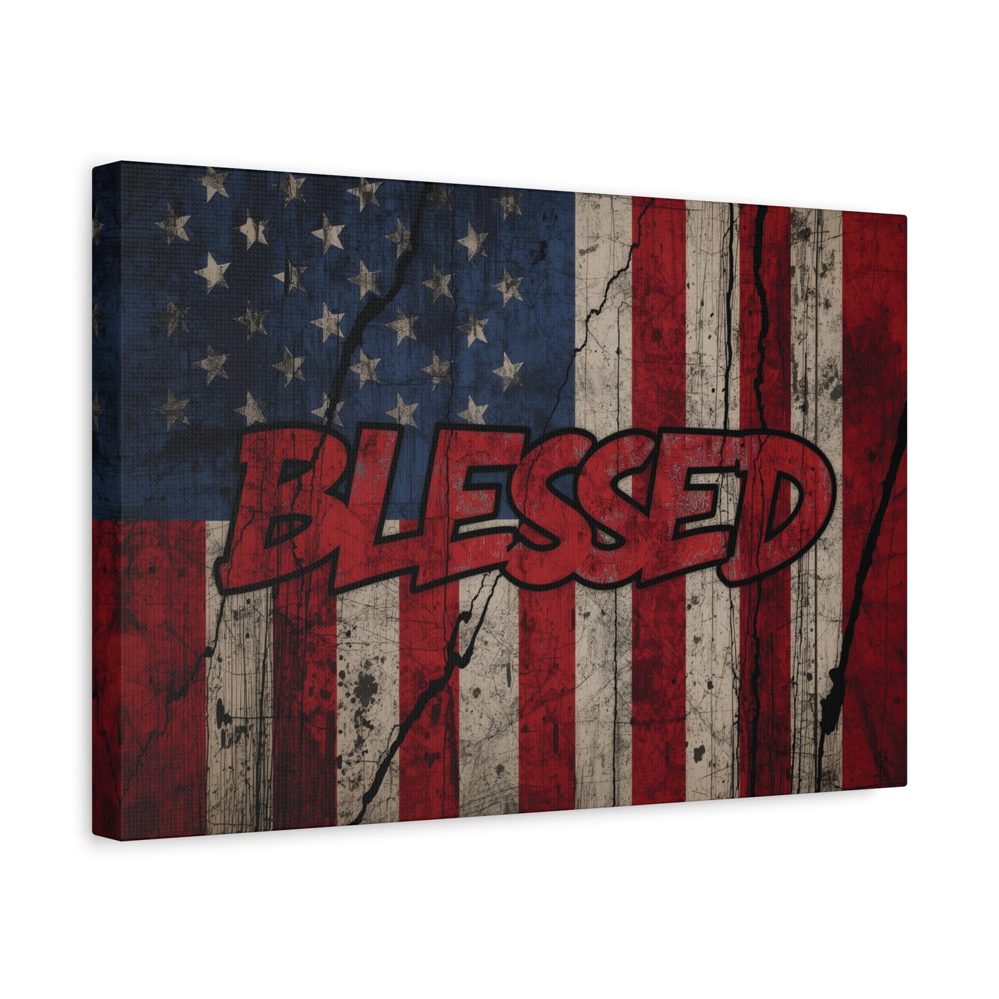 Blessed Patriotic Canvas Wall Art, Americana Decor, Home Wall Decoration, Rustic Flag Artwork, US Flag Decor