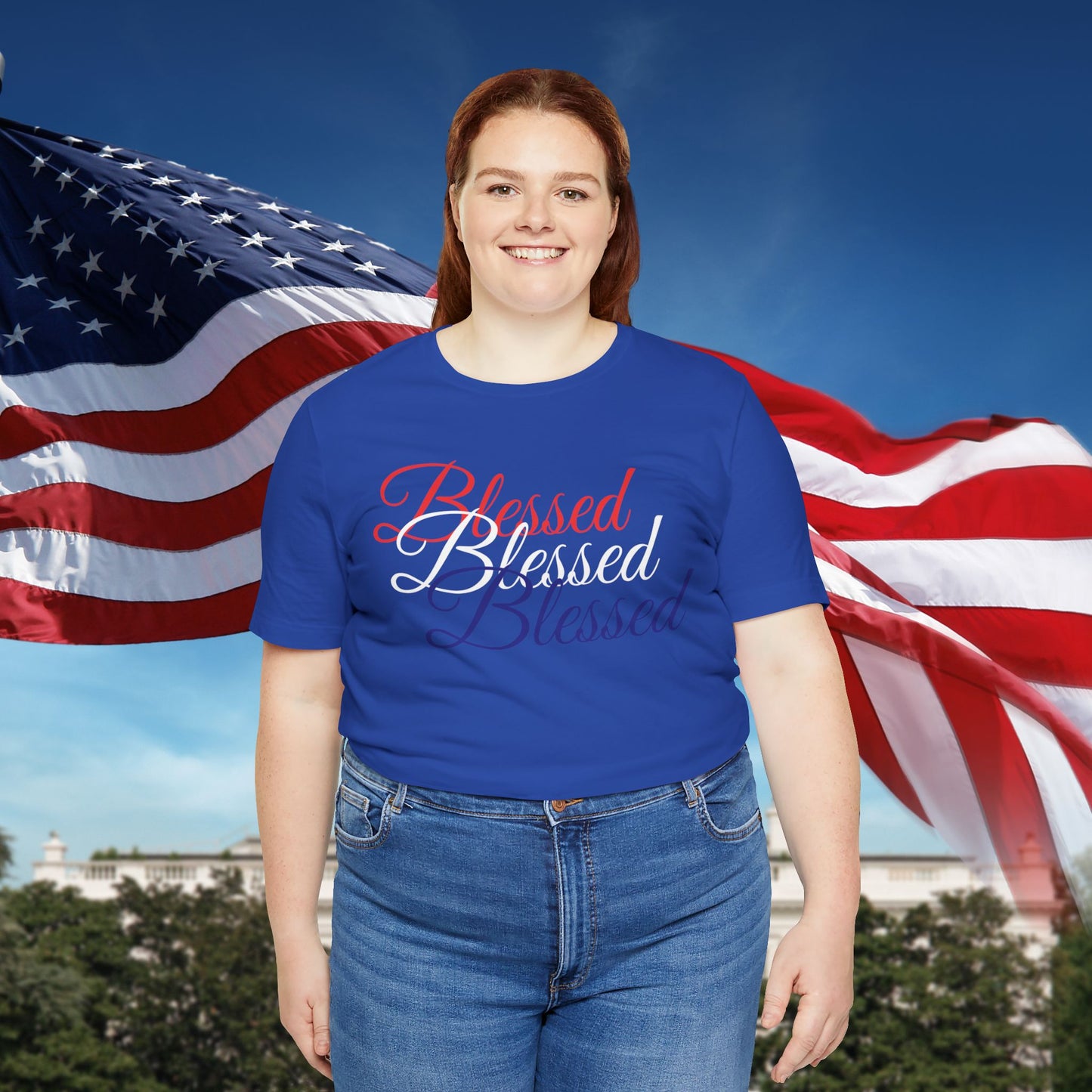 Red White Blue Blessed Design Unisex Tee