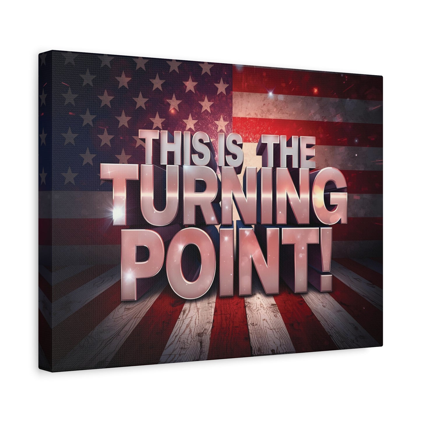Gallery Wrapped Canvas Wall Art - Charlie Kirk Inspired - This Is The Turning Point! - Red White Blue - American Flag Backdrop Design - Multiple Sizes -