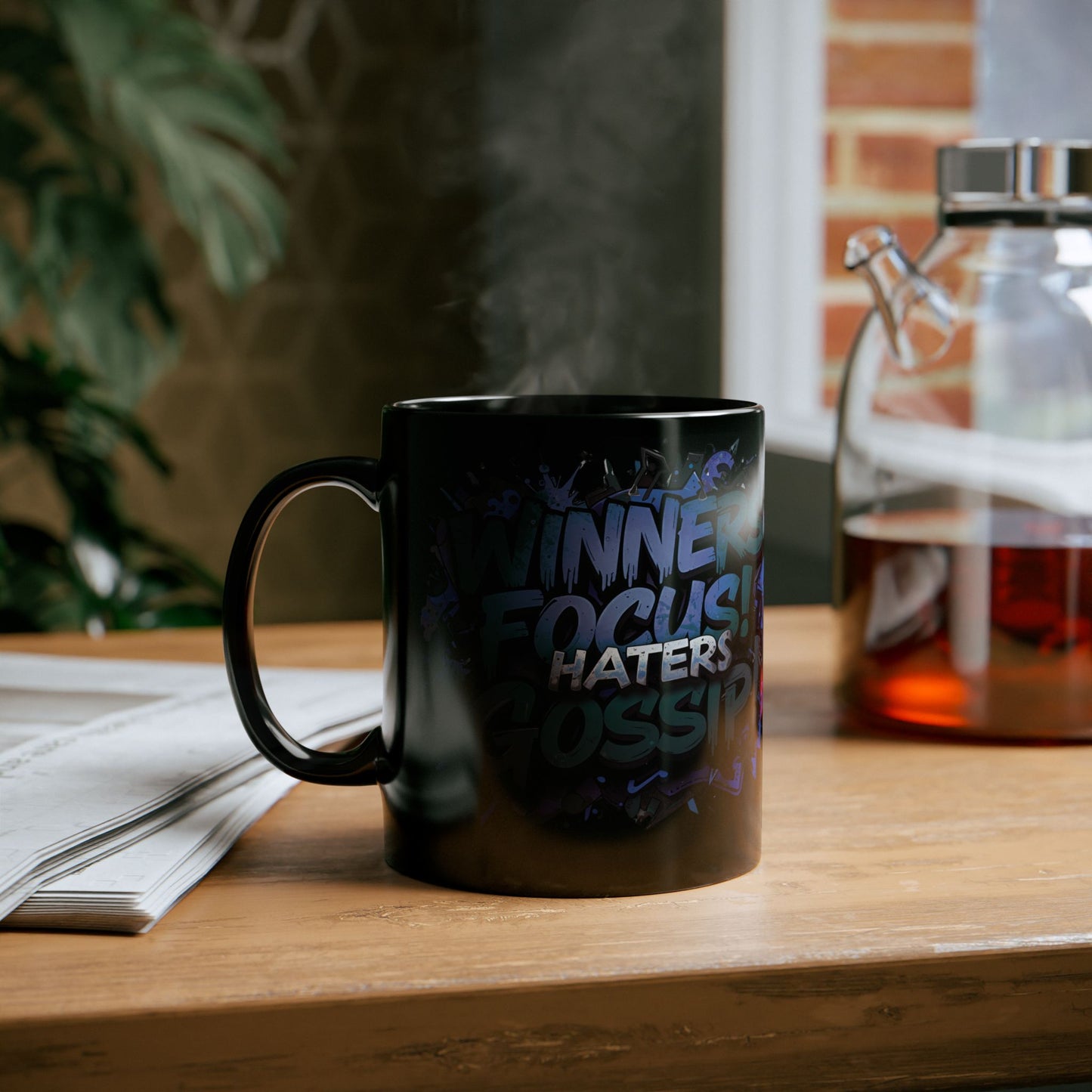 Motivational Black Mug for Winners, Gym Coffee Cup, Inspirational Gift, Home Office Decor, Unique Beverage Container