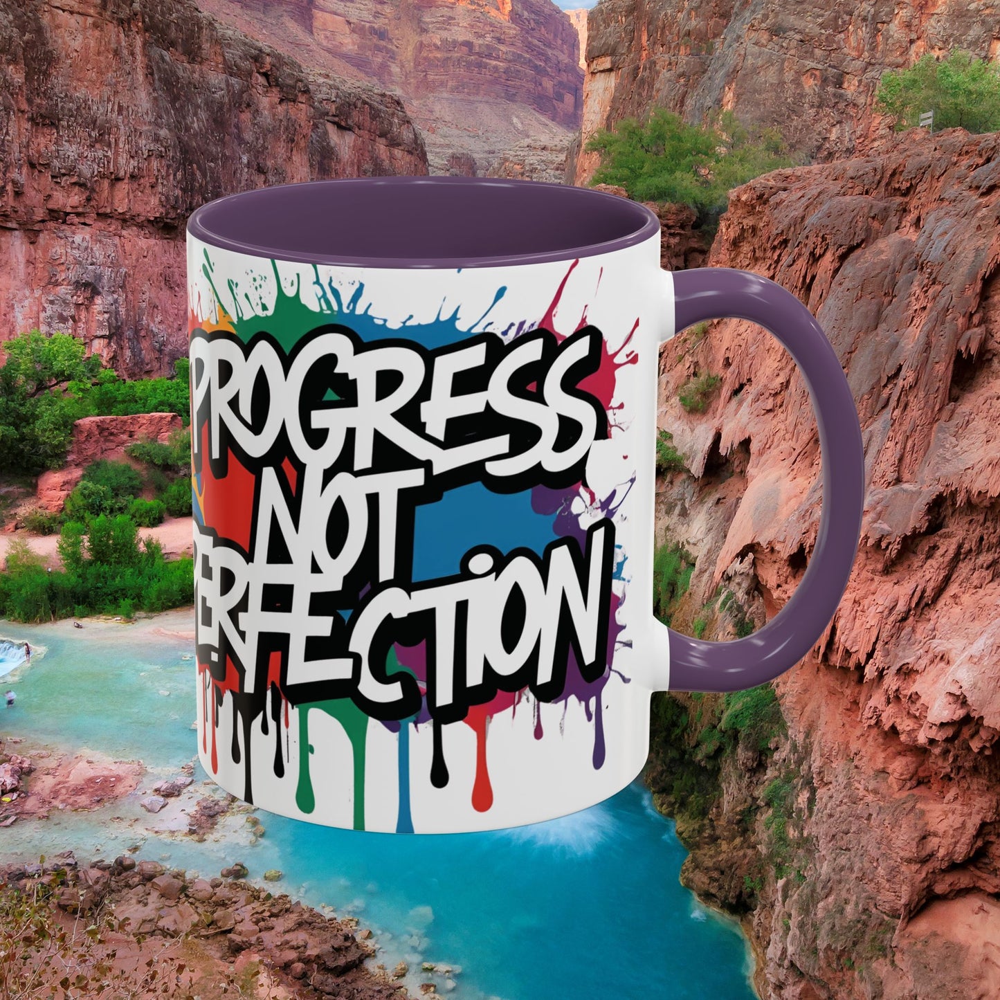 Vibrant Ceramic Mug Inspirational Let's Go! Graffiti Mug Coffee Mug Progress Not Perfection Sizes 11oz & 15oz Birthday Gift Graduation Gift 8 Different Color Options
