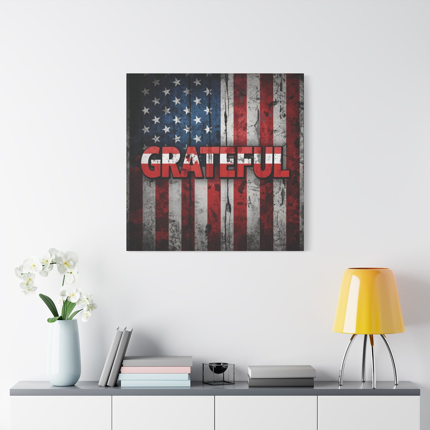 Grateful American Flag Wall Art | Patriotic Canvas Decor, Home Wall Decor, Inspirational Gift, 4th of July Decoration, Veteran's Day