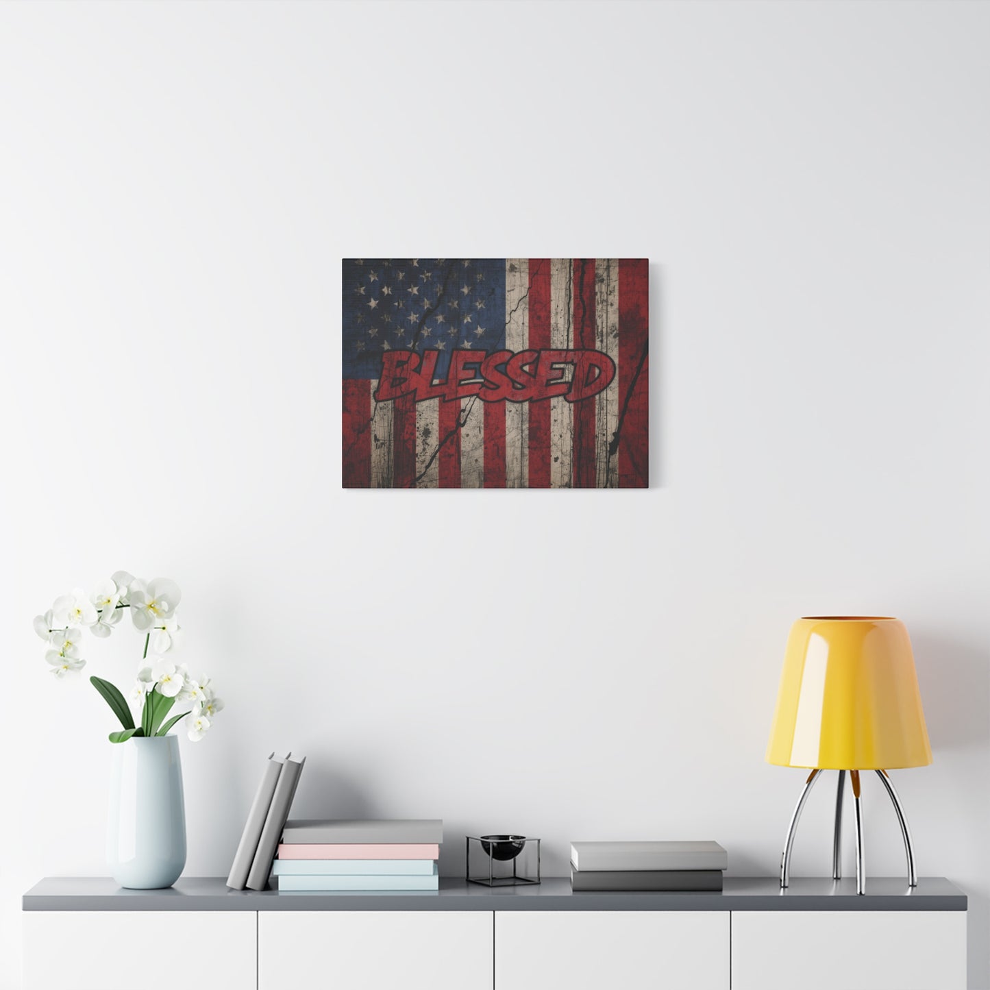 Blessed Patriotic Canvas Wall Art, Americana Decor, Home Wall Decoration, Rustic Flag Artwork, US Flag Decor