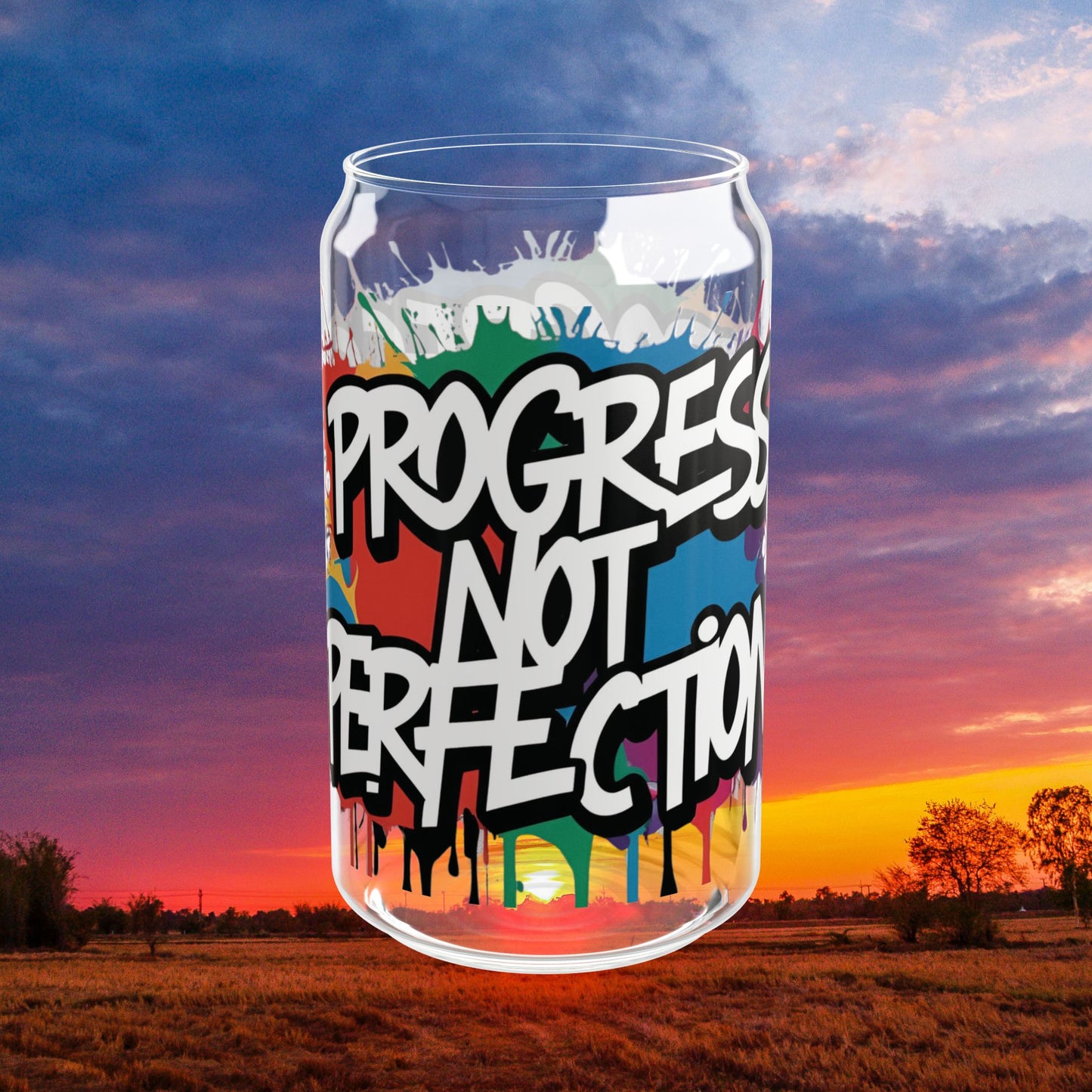 π₯ Sipper Glass 16oz π₯ Vibrant π₯ Progress Not Perfection Design π₯