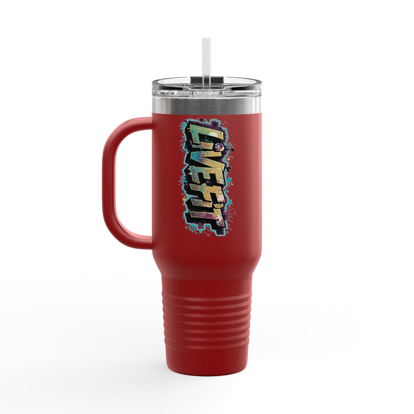 Insulated Travel Mug, Live Fit, 40oz Fitness Water Bottle, Gym Coffee Cup, Durable Travel Tumbler, Motivational Drinkware