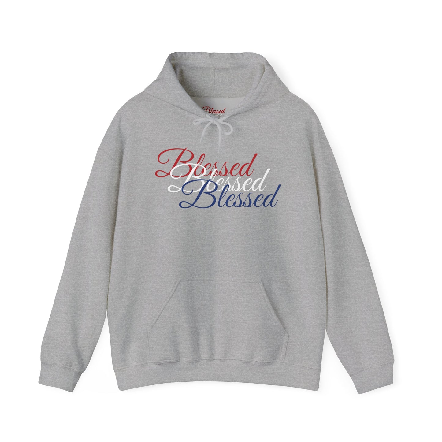 Blessed Hoodie – Patriotic Red, White & Blue Unisex Pullover Sweatshirt with Front & Back Print – Cozy, Positive Vibes Gift