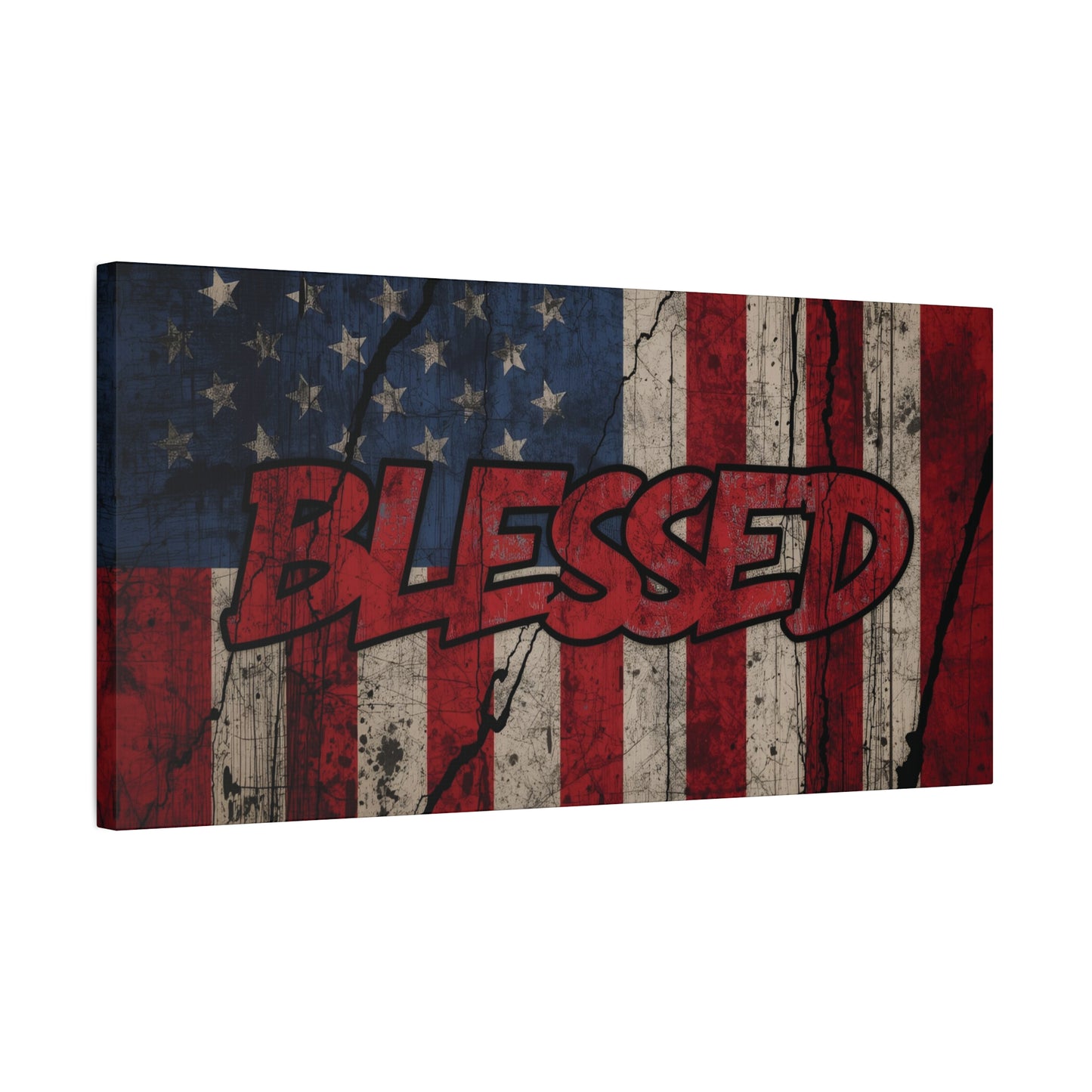 Blessed Patriotic Canvas Wall Art, Americana Decor, Home Wall Decoration, Rustic Flag Artwork, US Flag Decor