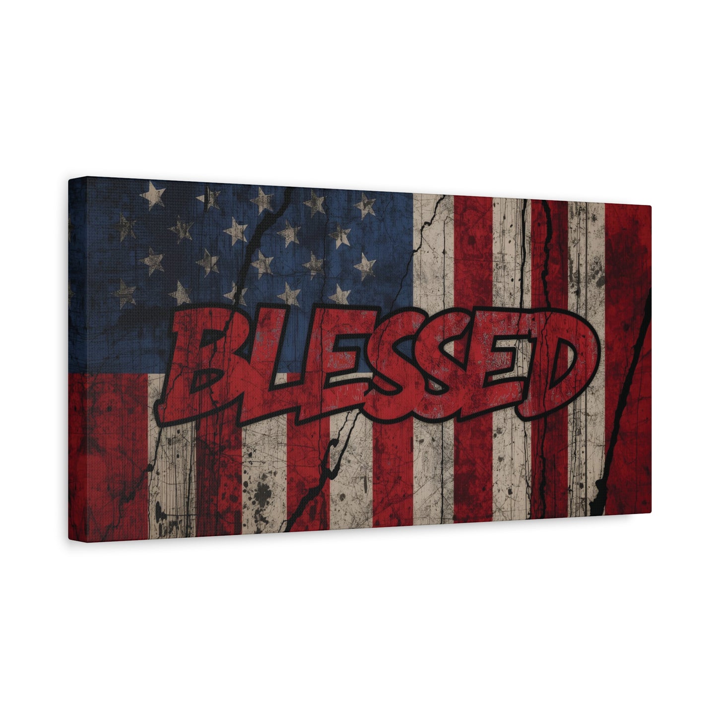 Blessed Patriotic Canvas Wall Art, Americana Decor, Home Wall Decoration, Rustic Flag Artwork, US Flag Decor