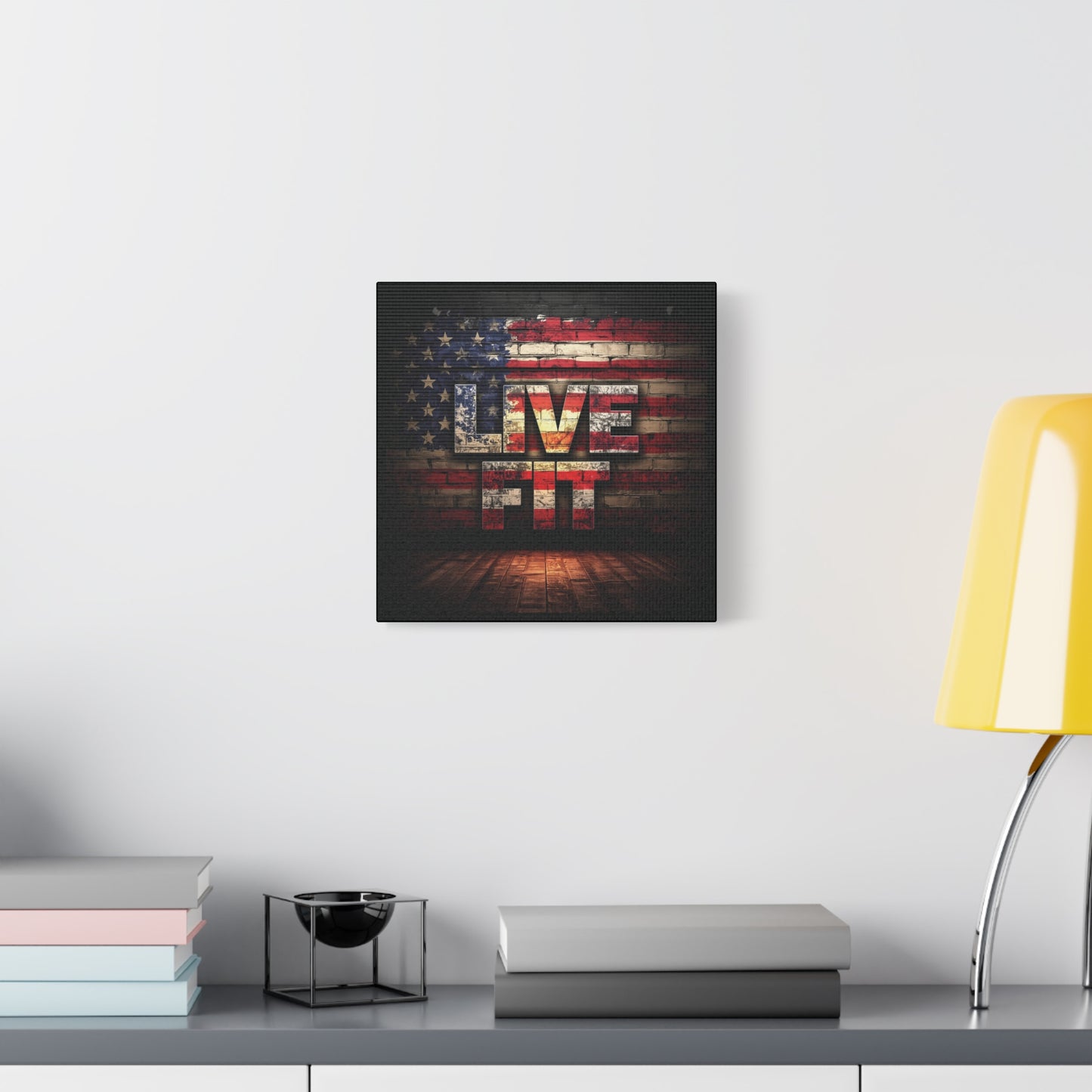 American Pride Canvas Wall Art - Live Fit Decor - Fitness Motivation - Patriotic Gift - USA Flag Artwork - Red White Blue -