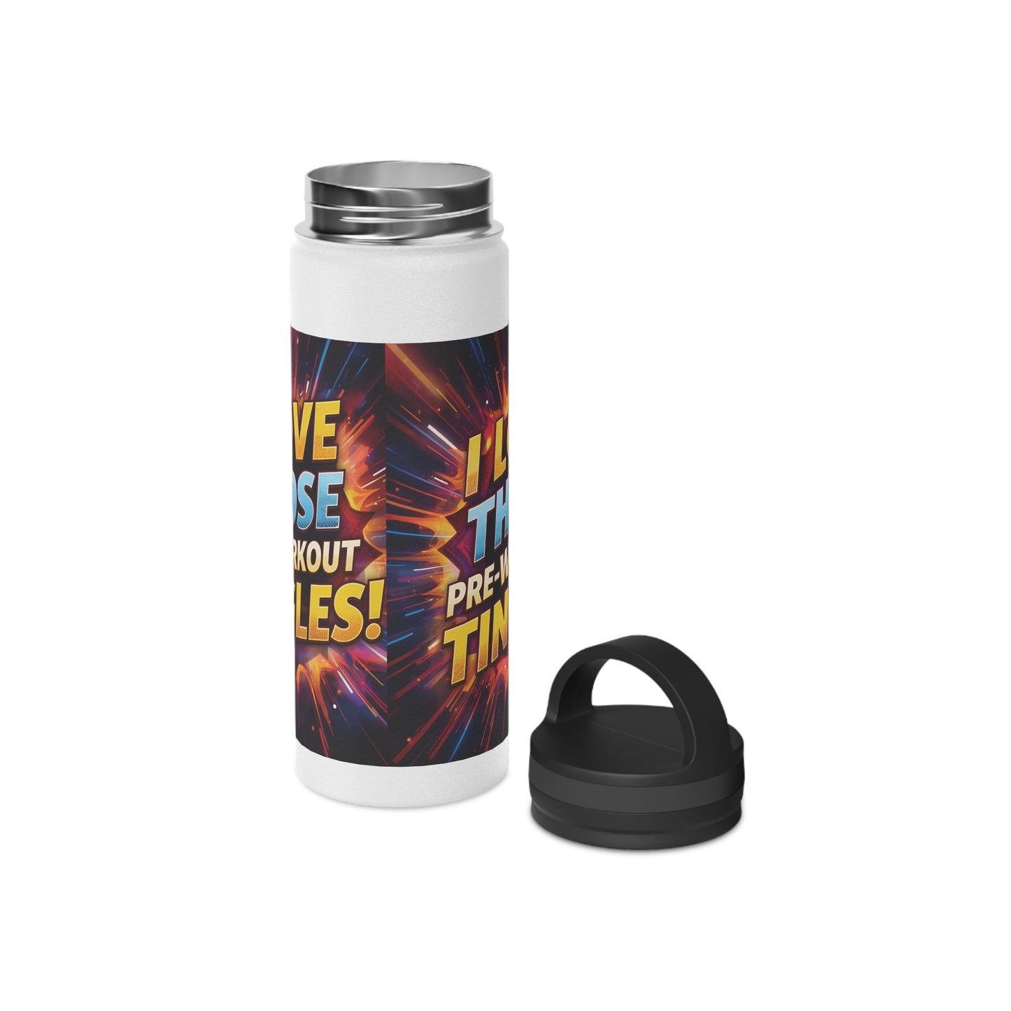 Vibrant Workout Water Bottle - I Love Those Pre-Workout Tingles! - Gym Hydration - Fitness Gift - Stainless Steel Bottle - 12oz - 18oz - 32oz - Easy Carry Handle - Holiday Gift -
