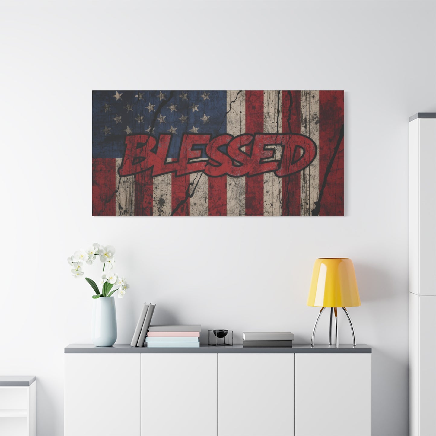 Blessed Patriotic Canvas Wall Art, Americana Decor, Home Wall Decoration, Rustic Flag Artwork, US Flag Decor