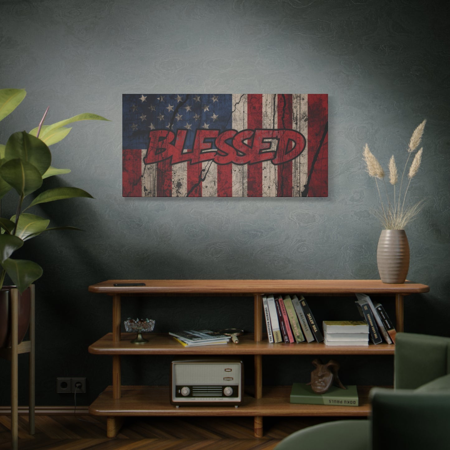 Blessed Patriotic Canvas Wall Art, Americana Decor, Home Wall Decoration, Rustic Flag Artwork, US Flag Decor
