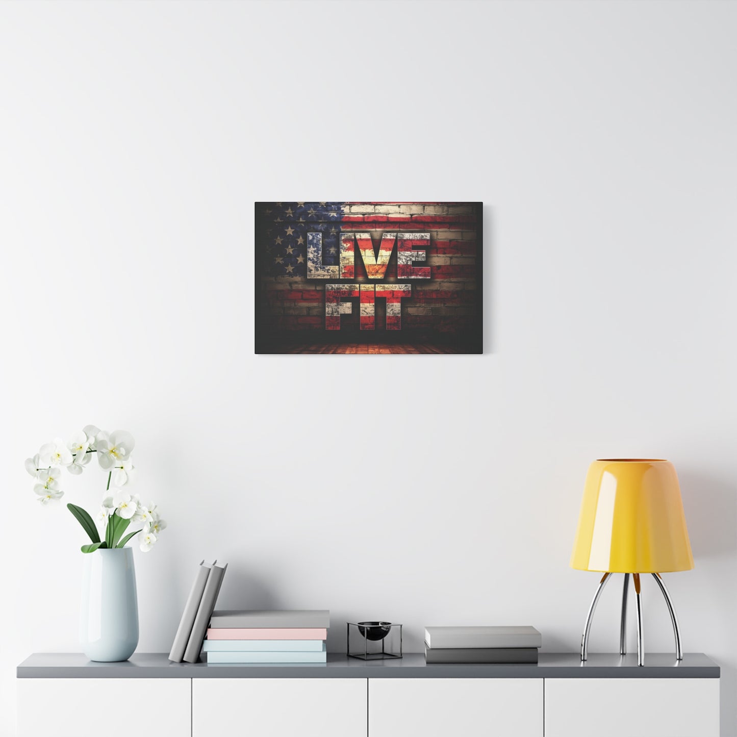 American Pride Canvas Wall Art - Live Fit Decor - Fitness Motivation - Patriotic Gift - USA Flag Artwork - Red White Blue -
