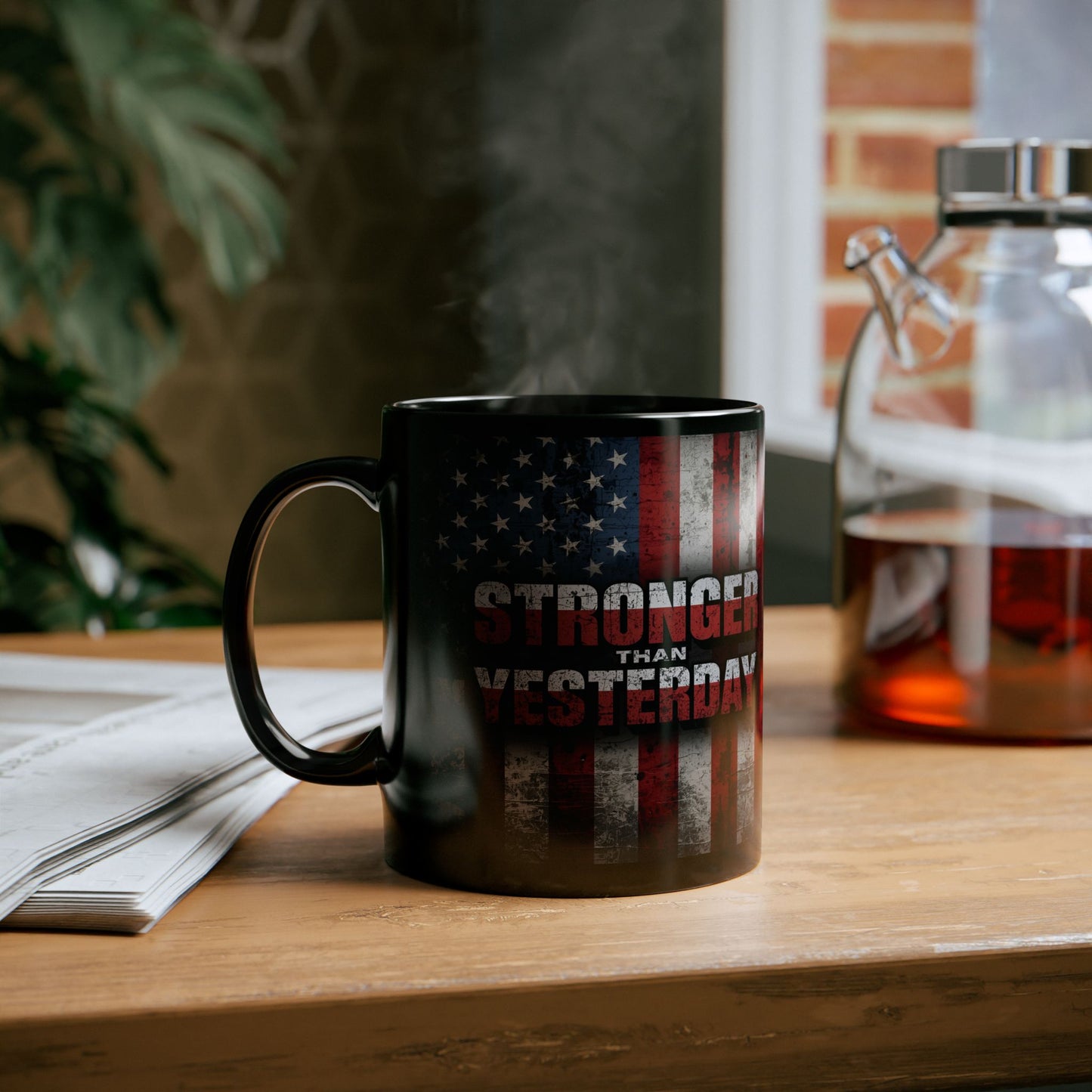 Stronger Than Yesterday Mug - Motivational Patriotic Mug | Ideal Gift for Veterans, Independence Day, Fitness Enthusiasts, Coffee Lovers, Black Mug (11oz, 15oz)