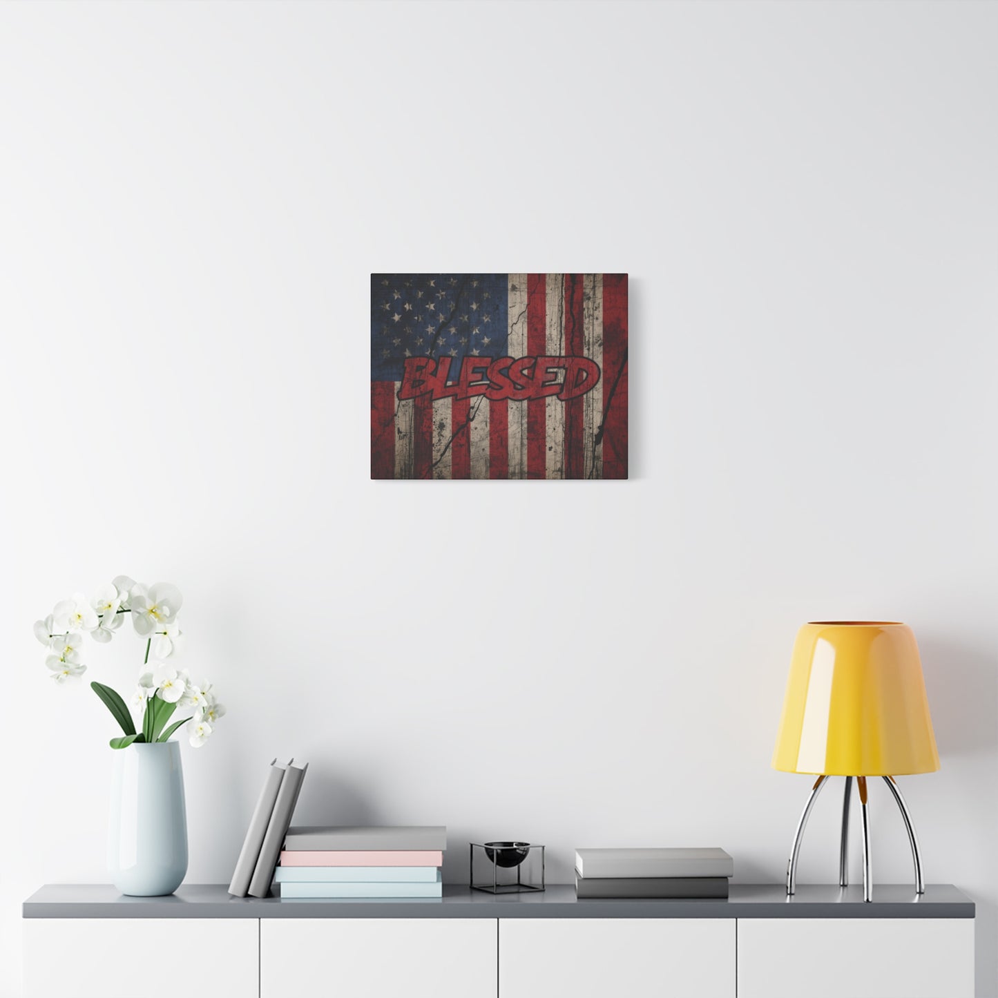 Blessed Patriotic Canvas Wall Art, Americana Decor, Home Wall Decoration, Rustic Flag Artwork, US Flag Decor