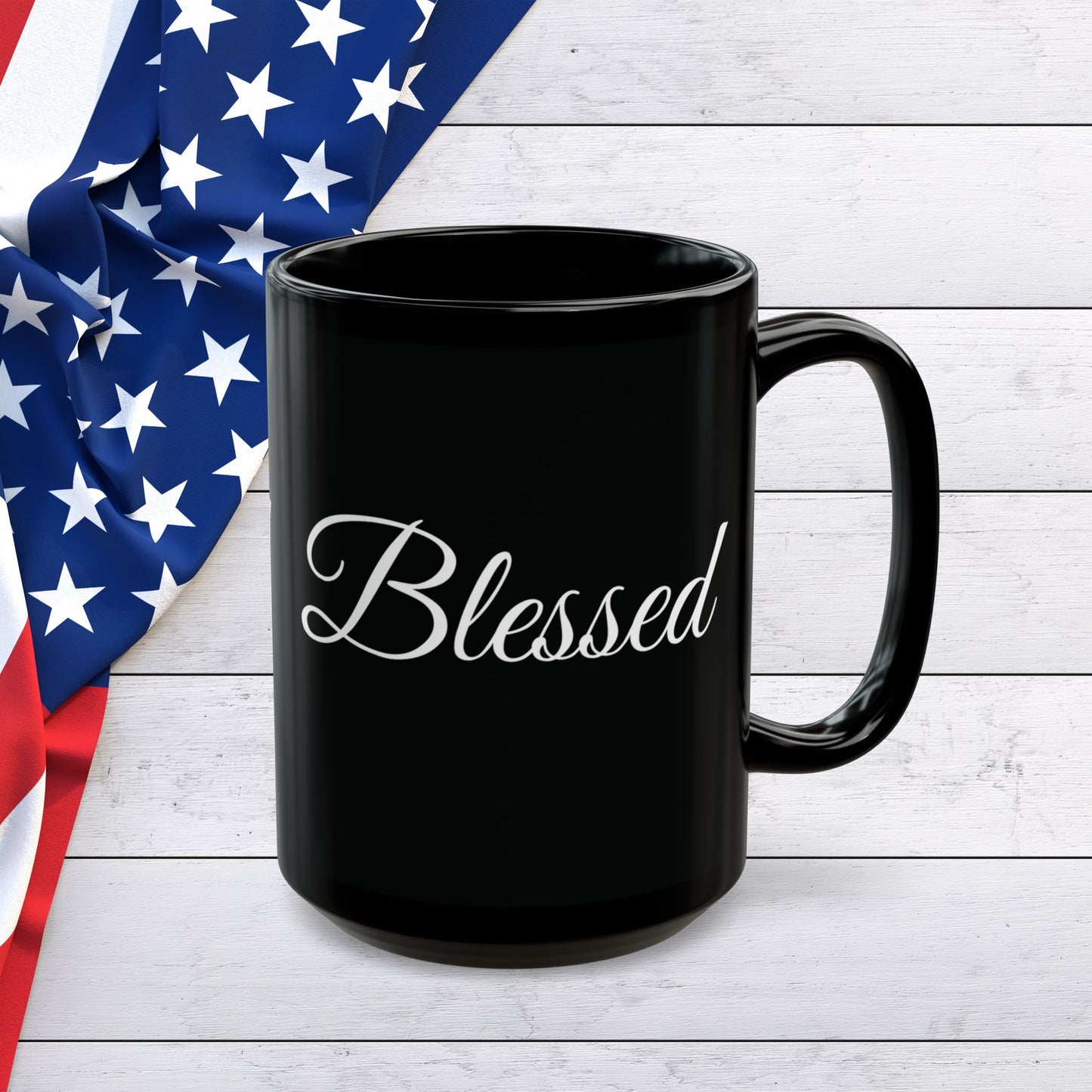Inspirational Blessed White Print Black Mug 11oz & 15oz