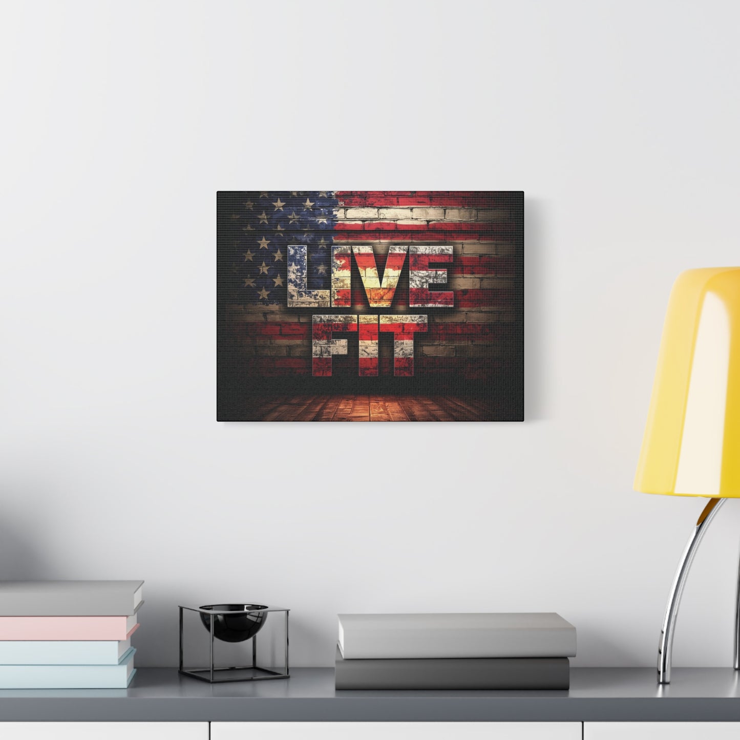 American Pride Canvas Wall Art - Live Fit Decor - Fitness Motivation - Patriotic Gift - USA Flag Artwork - Red White Blue -