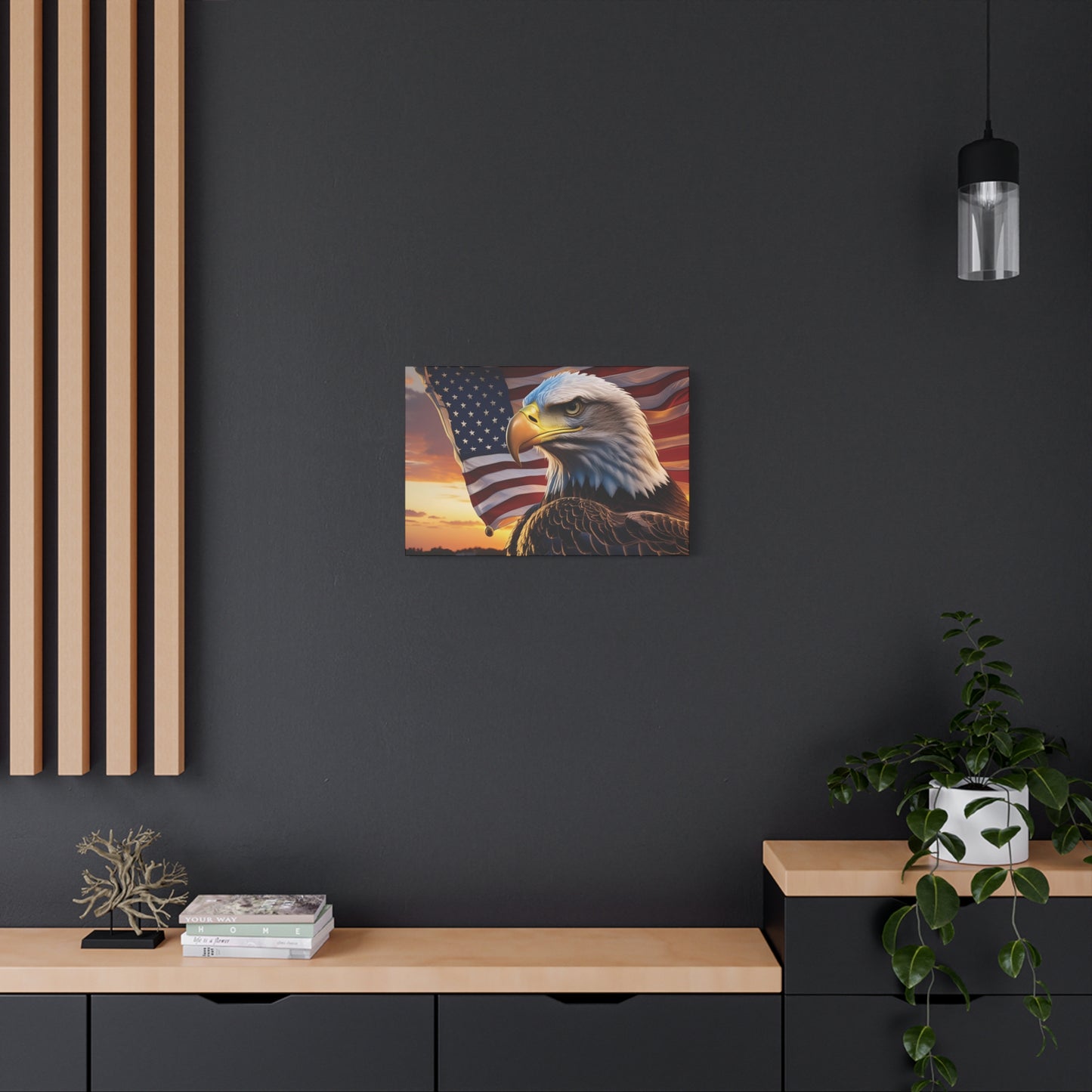 Patriotic Red Eagle Canvas Wall Art, Stretched Eagle Art - Red White Blue - American Flag Decor - Veteran's Day Gift - 4th of July Decoration, Home Gallery Wall