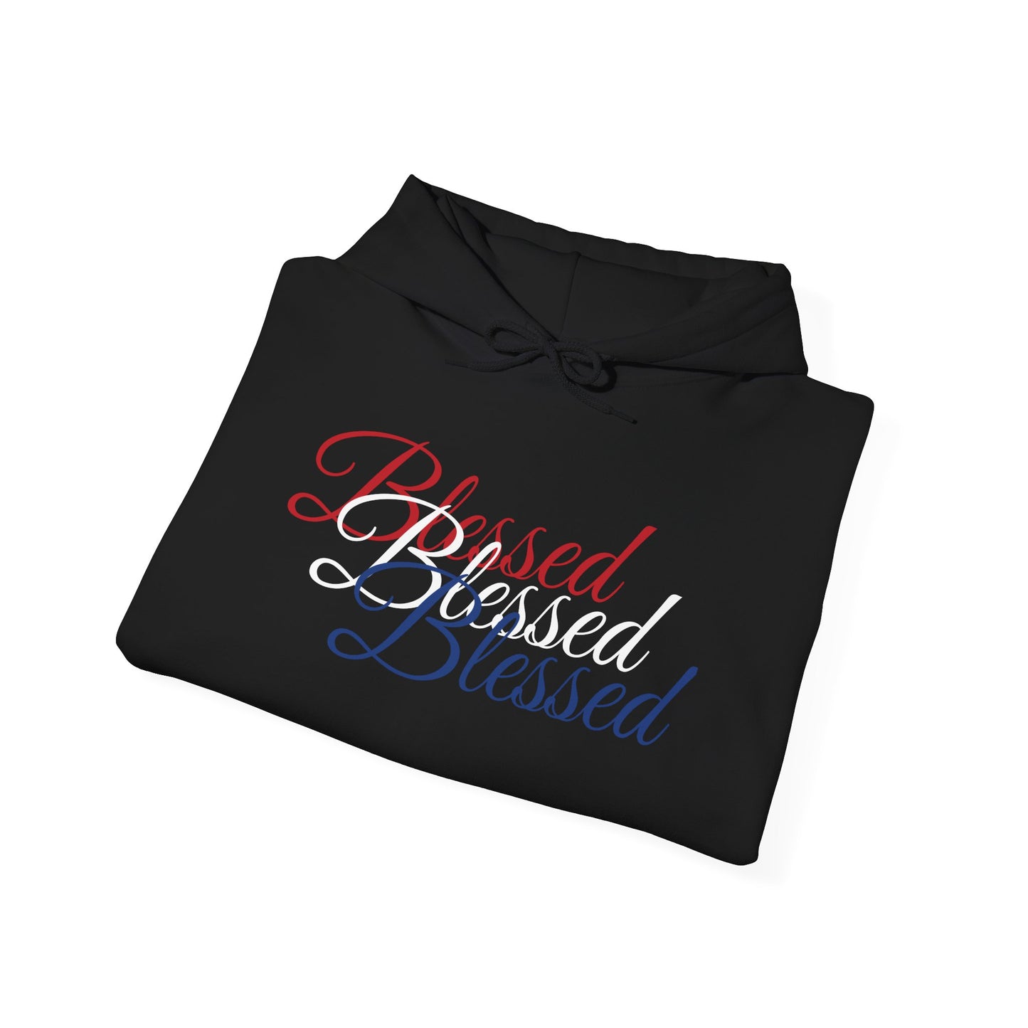 Blessed Hoodie – Patriotic Red, White & Blue Unisex Pullover Sweatshirt with Front & Back Print – Cozy, Positive Vibes Gift
