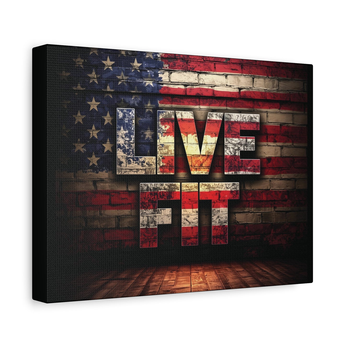 American Pride Canvas Wall Art - Live Fit Decor - Fitness Motivation - Patriotic Gift - USA Flag Artwork - Red White Blue -