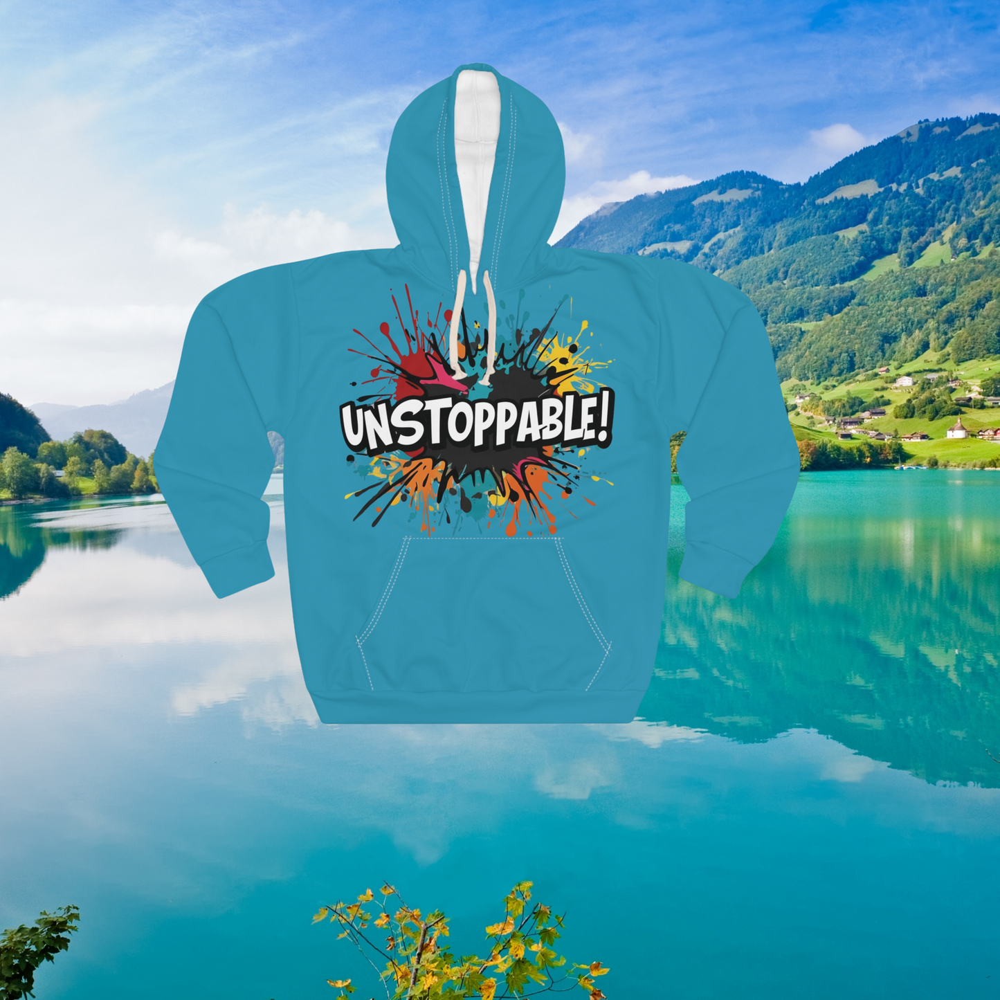 Unisex - Unstoppable Design Pullover Hoodie - Colorful Splash Design - for Motivation and Style
