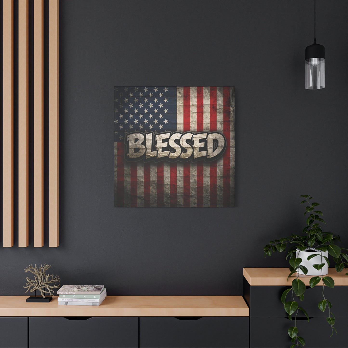 Blessed American Flag Canvas Wall Art, Patriotic Home Decor, Inspirational Gift, Rustic Wall Decor, Americana Artwork