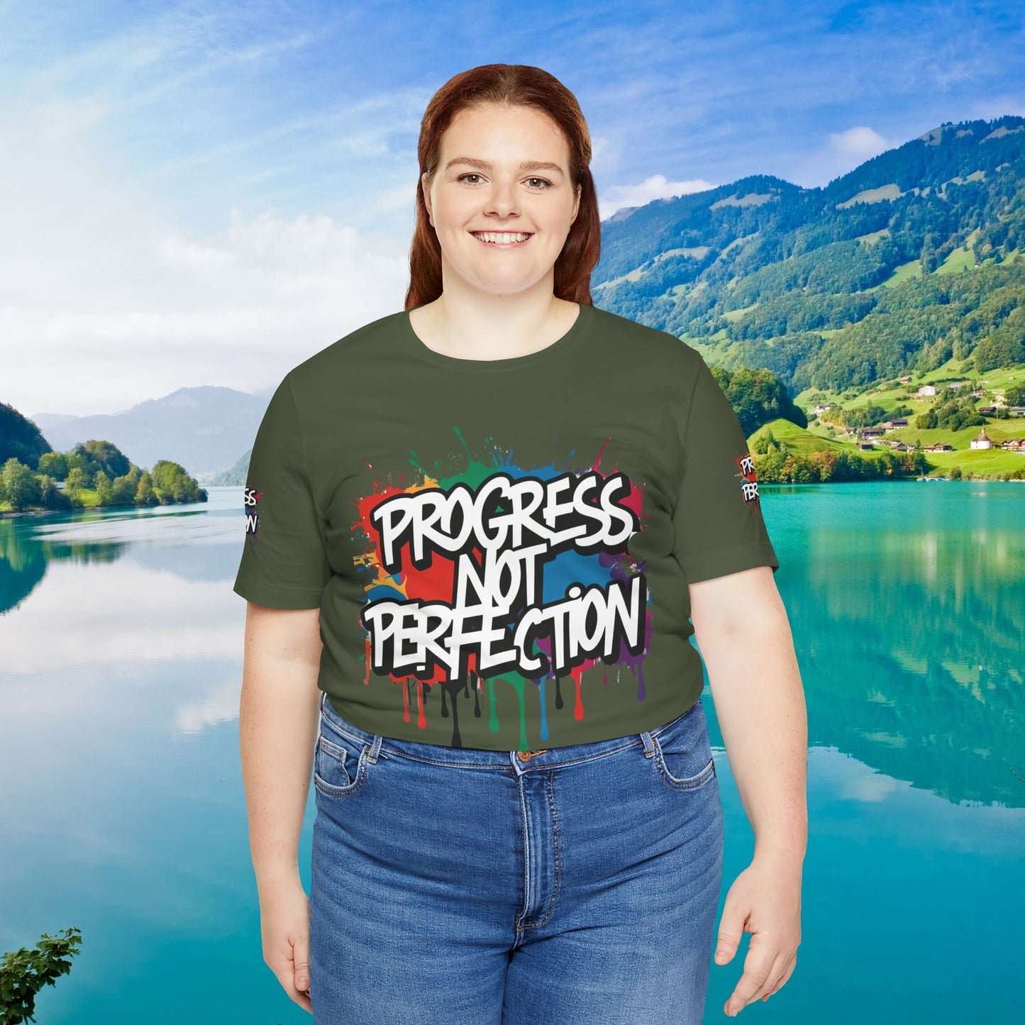💥 Vibrant 💥 Eye-catching 💥 Motivational 💥 All Over Print 💥 Unisex T-shirt 💥 Progress Not Perfection 💥 Art-Inspired 💥 Apparel 💥 Sizes XS x 4XL 💥