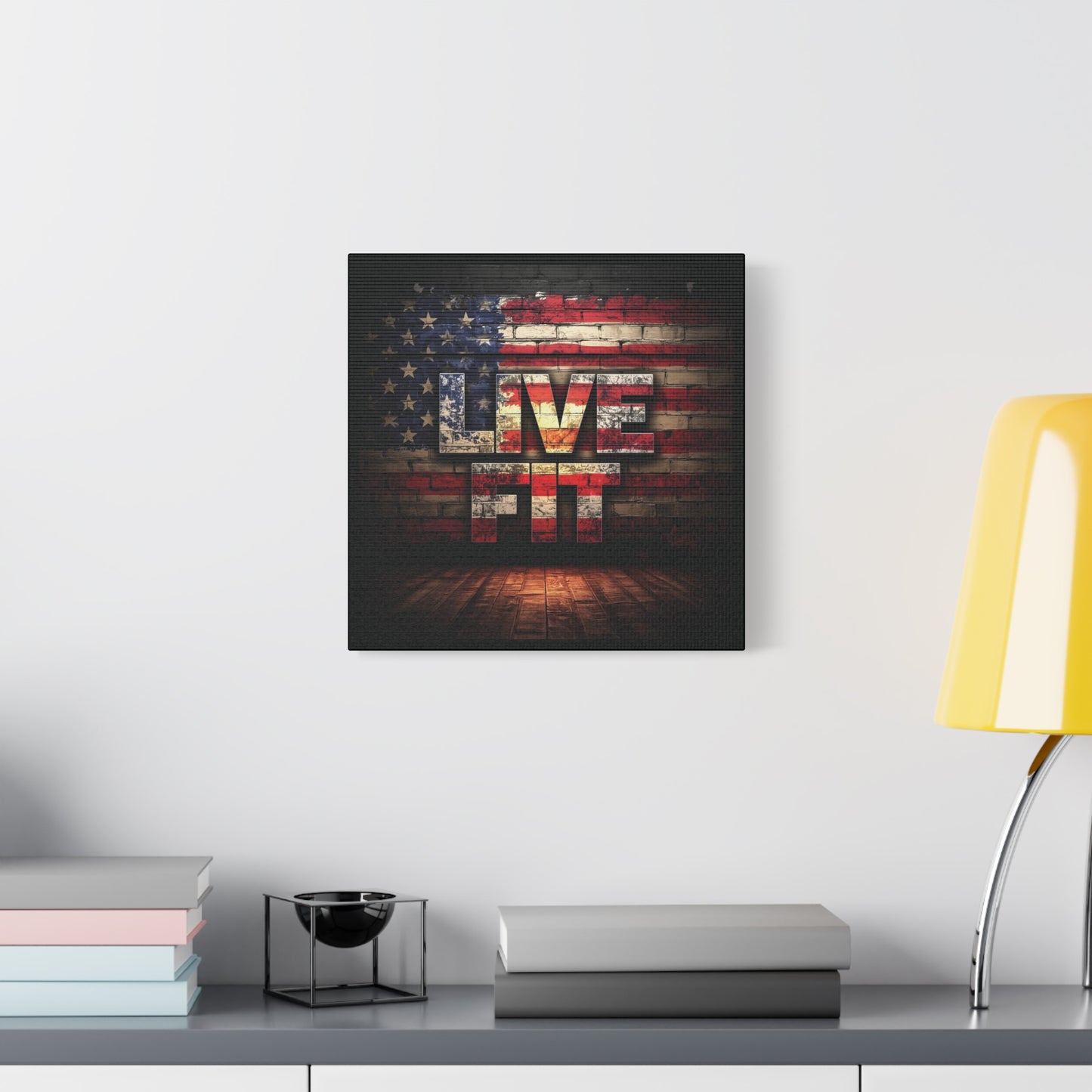 American Pride Canvas Wall Art - Live Fit Decor - Fitness Motivation - Patriotic Gift - USA Flag Artwork - Red White Blue -