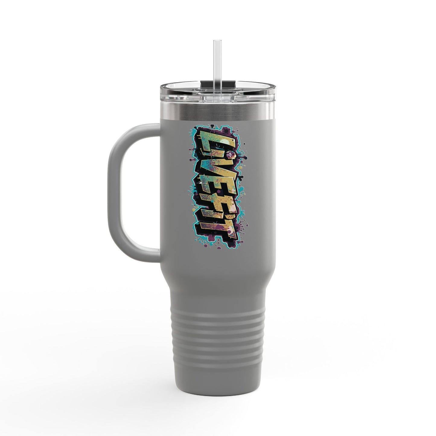Insulated Travel Mug, Live Fit, 40oz Fitness Water Bottle, Gym Coffee Cup, Durable Travel Tumbler, Motivational Drinkware