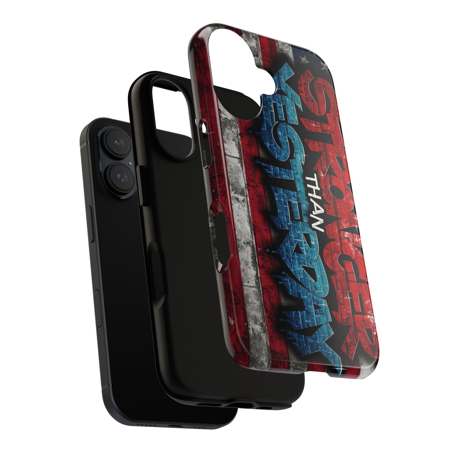 Stronger Than Yesterday Iphone Case, Motivational Phone Cover, USA Flag Design, Gift for Fitness Enthusiasts, Inspirational Phone Accessory