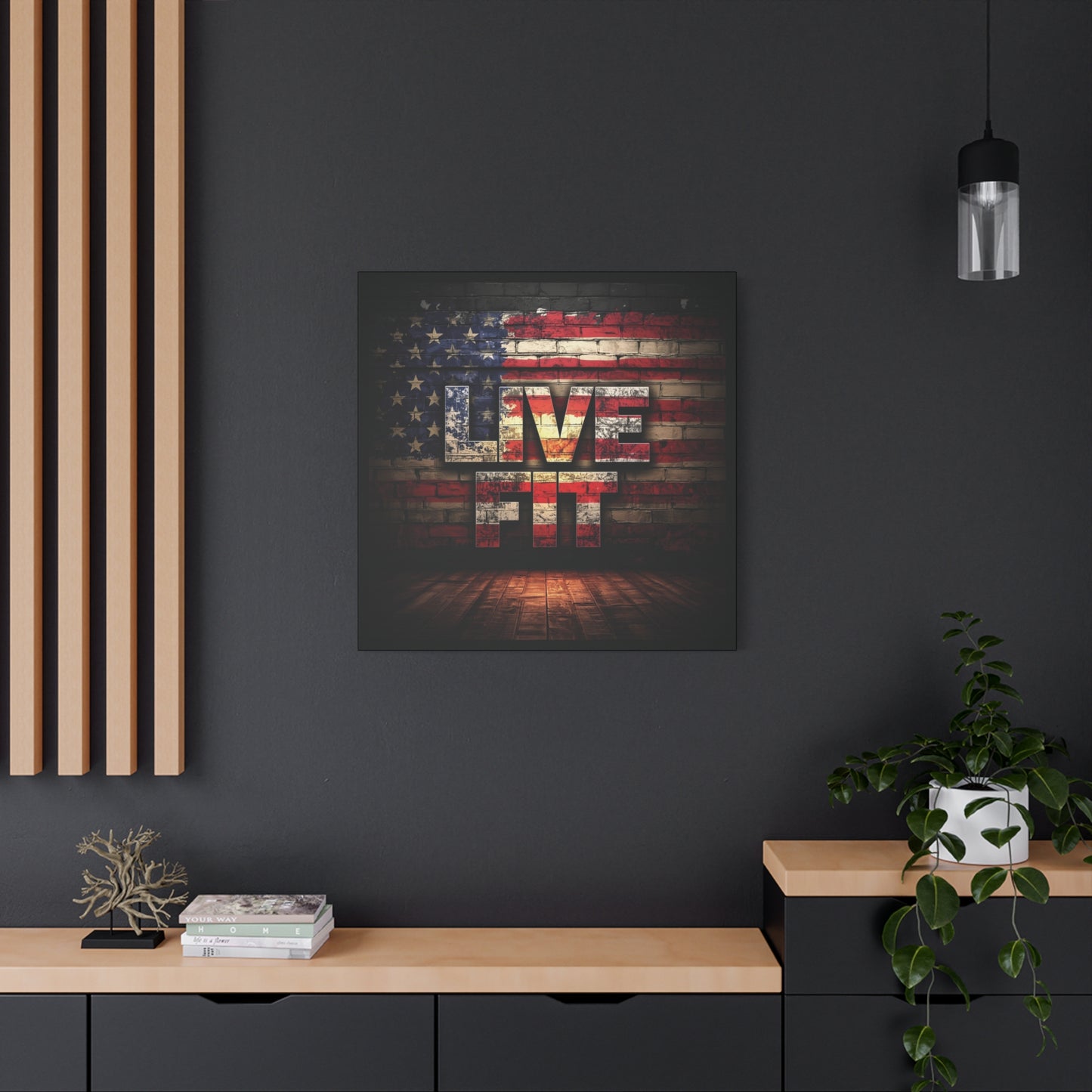 American Pride Canvas Wall Art - Live Fit Decor - Fitness Motivation - Patriotic Gift - USA Flag Artwork - Red White Blue -