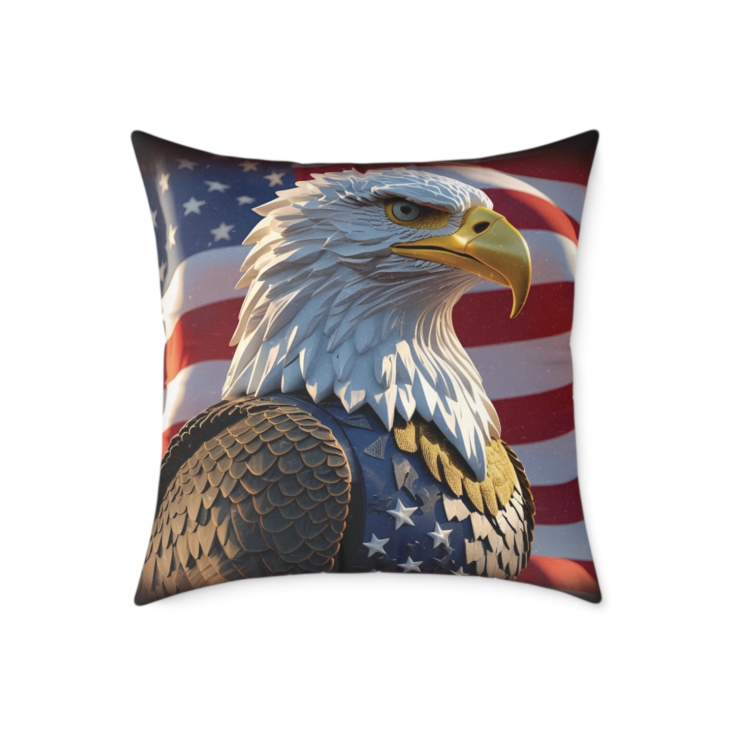 Patriotic Red White Blue American Flag Bald Eagle Square Pillow