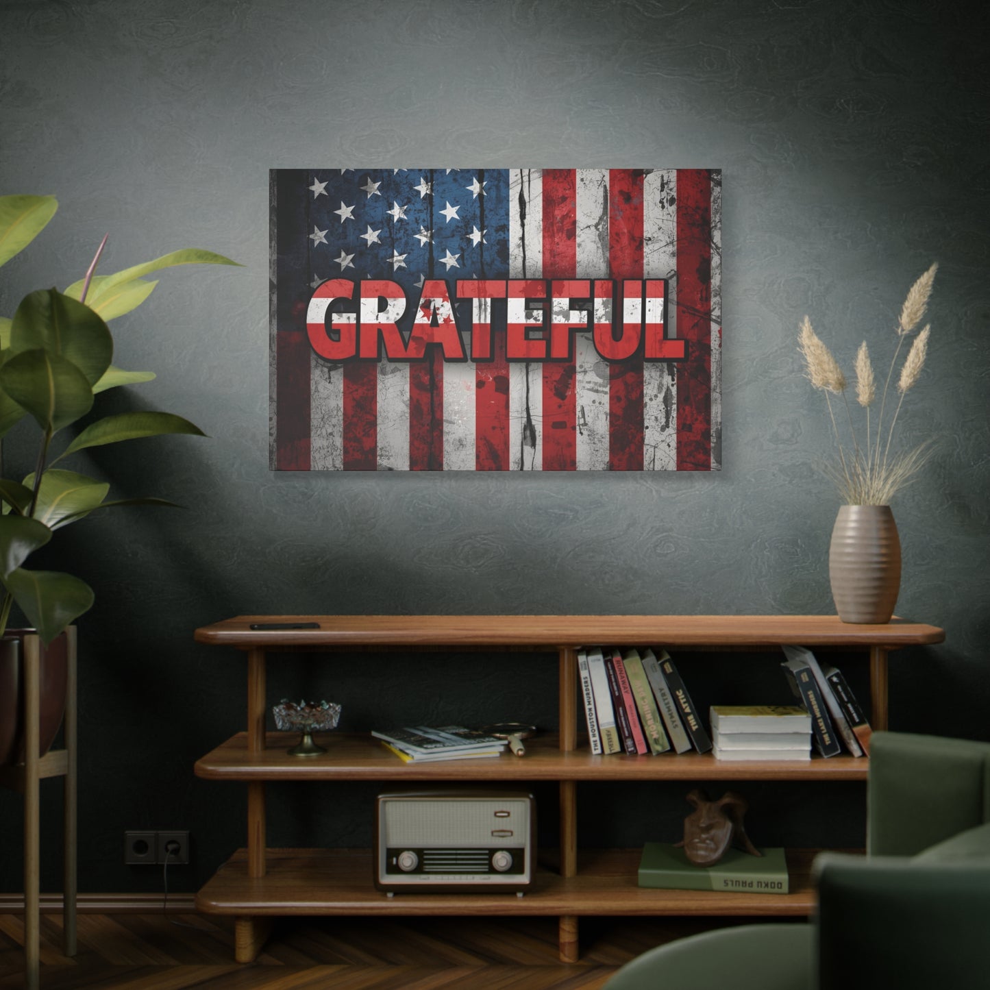 Grateful American Flag Wall Art | Patriotic Canvas Decor, Home Wall Decor, Inspirational Gift, 4th of July Decoration, Veteran's Day
