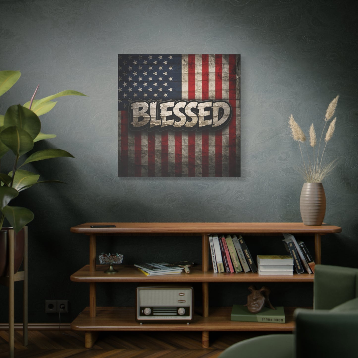 Blessed - Vintage American Flag - Red White & Blue - Canvas Wall Art - Patriotic Home Decor - Inspirational Gift - Rustic Wall Decor - Americana Artwork -