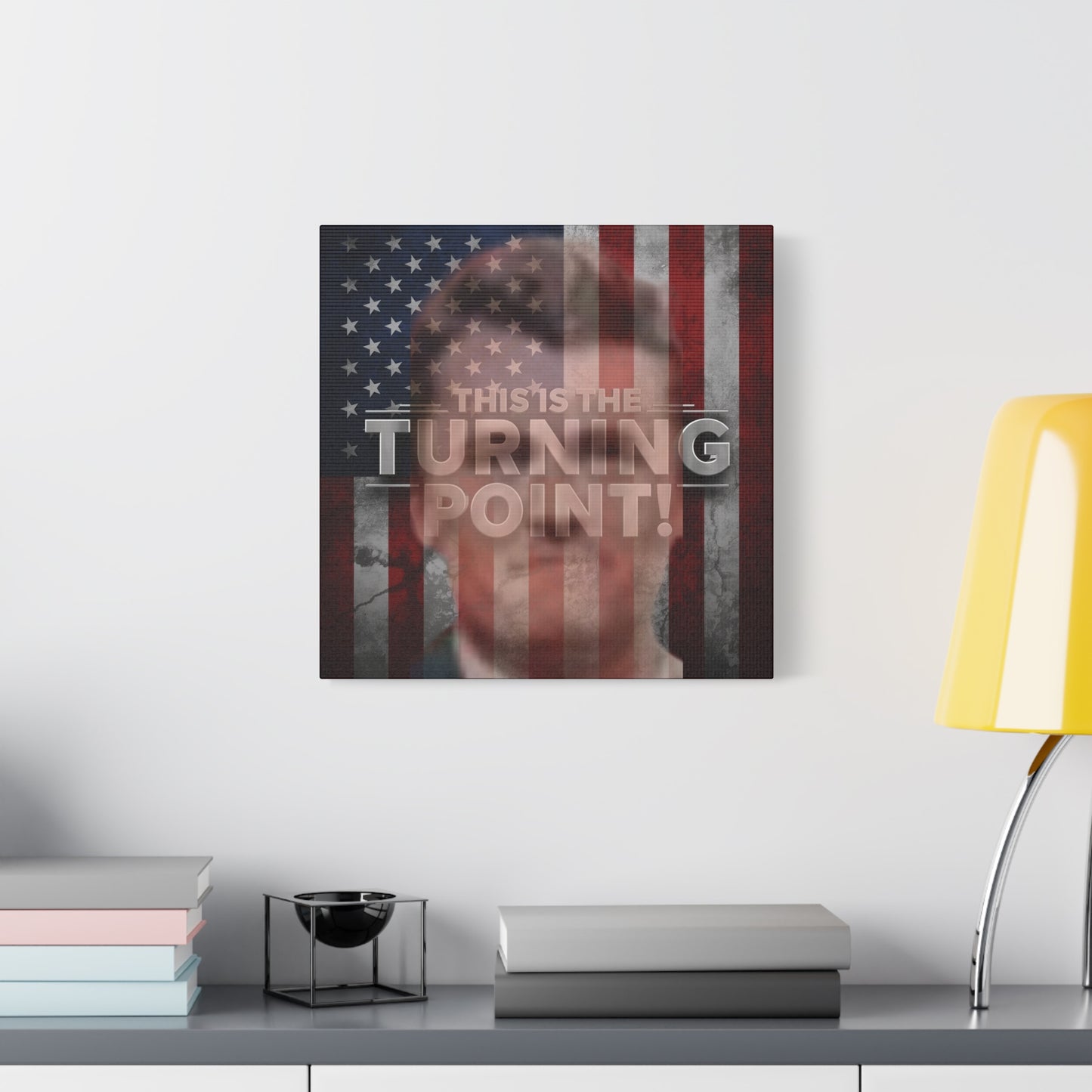 Inspirational Gallery Wrap Canvas Wall Art - Motivational Home Decor - Charlie Kirk - This Is The Turning Point! Artwork - Unique Gift Idea - American Flag Backdrop Design