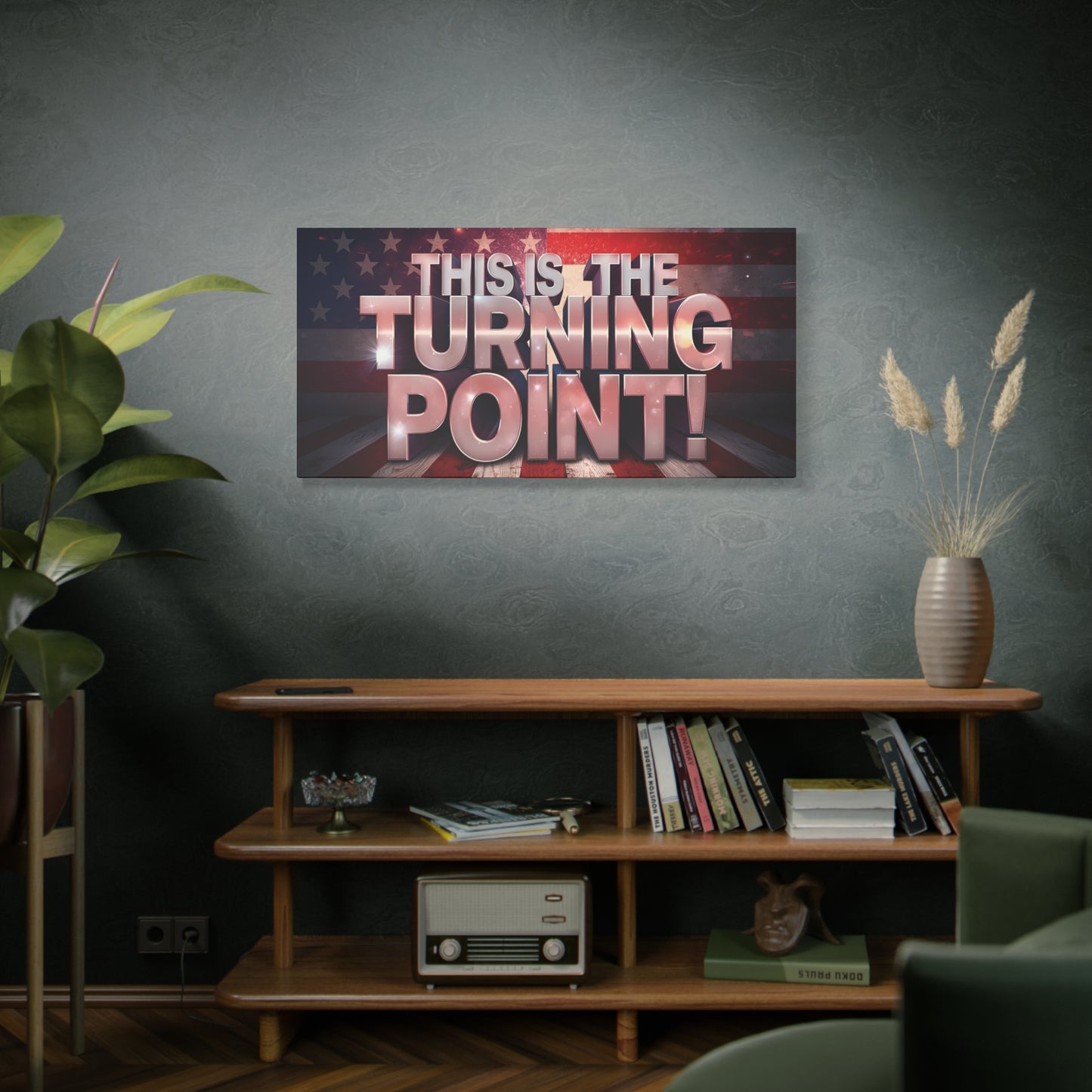Gallery Wrapped Canvas Wall Art - Charlie Kirk Inspired - This Is The Turning Point! - Red White Blue - American Flag Backdrop Design - Multiple Sizes -