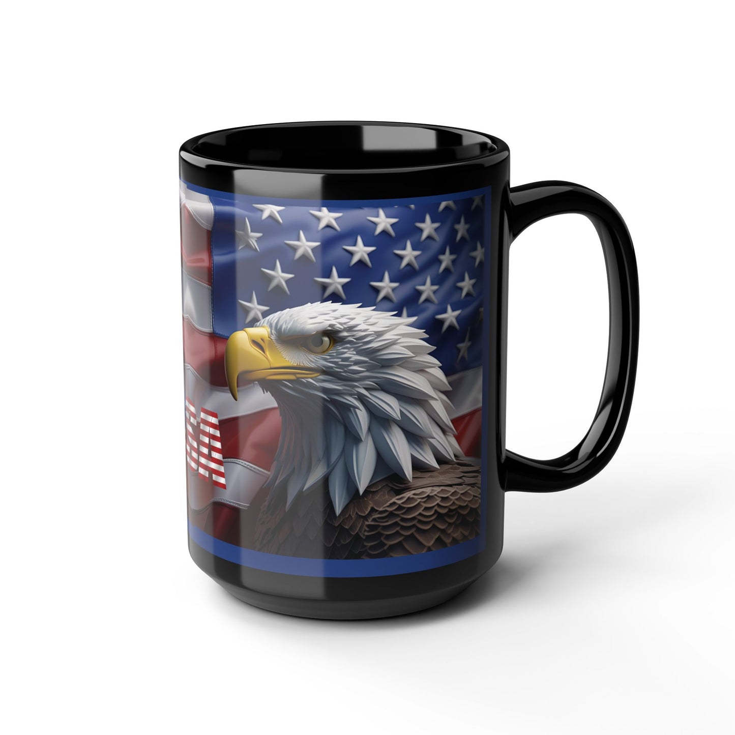 Patriotic USA Bald Eagle Ceramic Coffee Mug – Red, White & Blue American Flag Cup – Black Ceramic 11oz & 15oz – Veterans Day Gift, Independence Day Decor