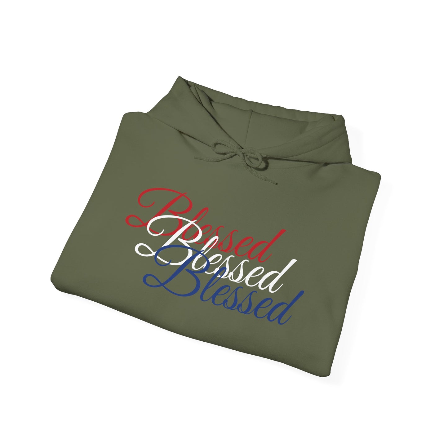 Blessed Hoodie – Patriotic Red, White & Blue Unisex Pullover Sweatshirt with Front & Back Print – Cozy, Positive Vibes Gift