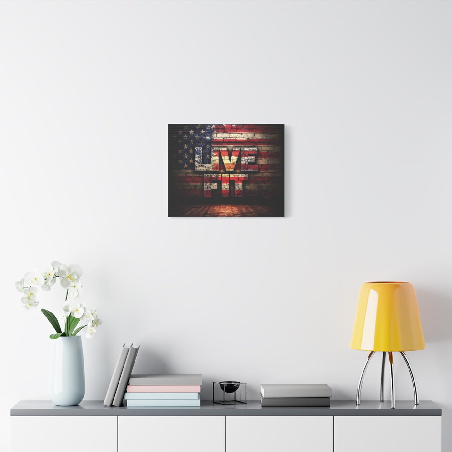 American Pride Canvas Wall Art - Live Fit Decor - Fitness Motivation - Patriotic Gift - USA Flag Artwork - Red White Blue -