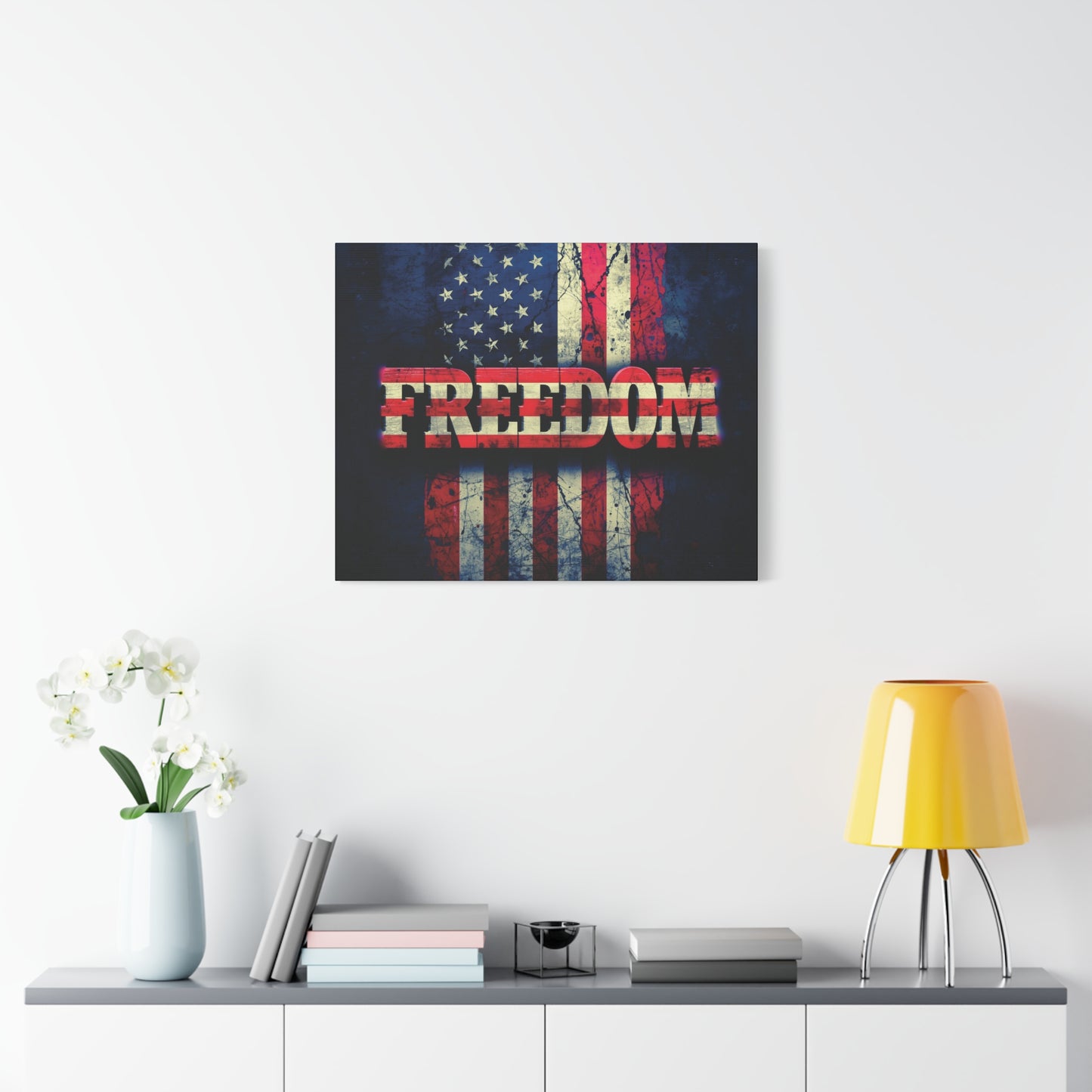 Patriotic Wall Art Print - Freedom Design Canvas Decor - American Flag Red White & Blue Artwork - Christmas Gifts - Independence Day Decoration - Home Gallery Piece -