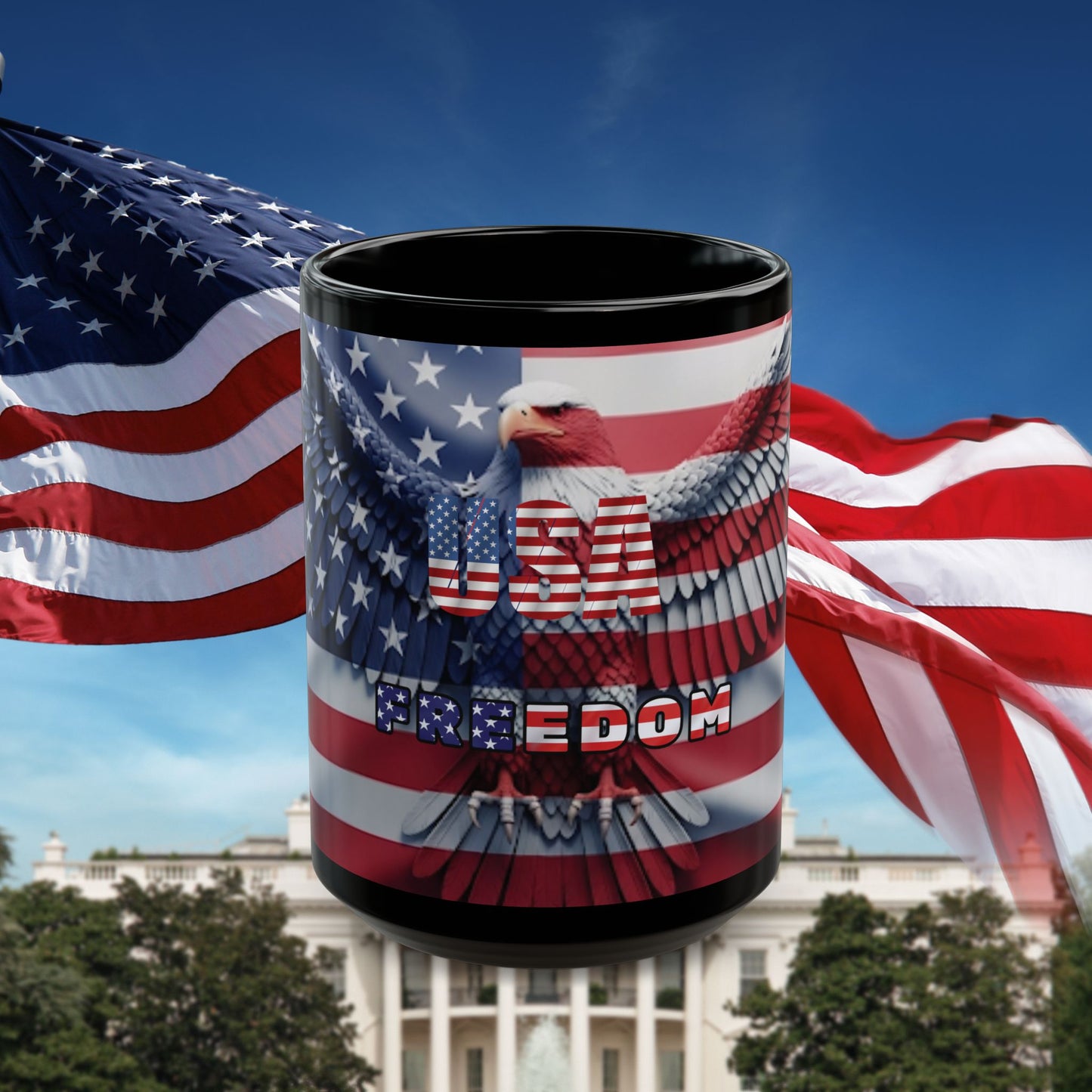 Mug - USA - Patriotic American Flag Eagle 11oz/15oz - Freedom - Red White & Blue