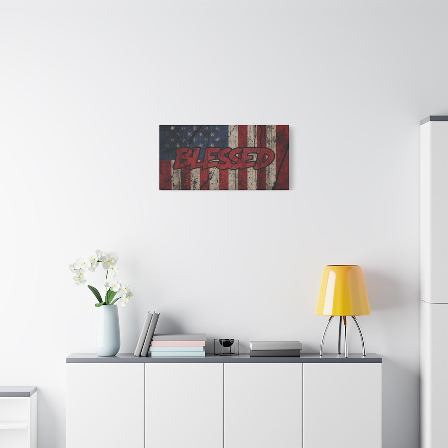 Blessed Patriotic Canvas Wall Art, Americana Decor, Home Wall Decoration, Rustic Flag Artwork, US Flag Decor