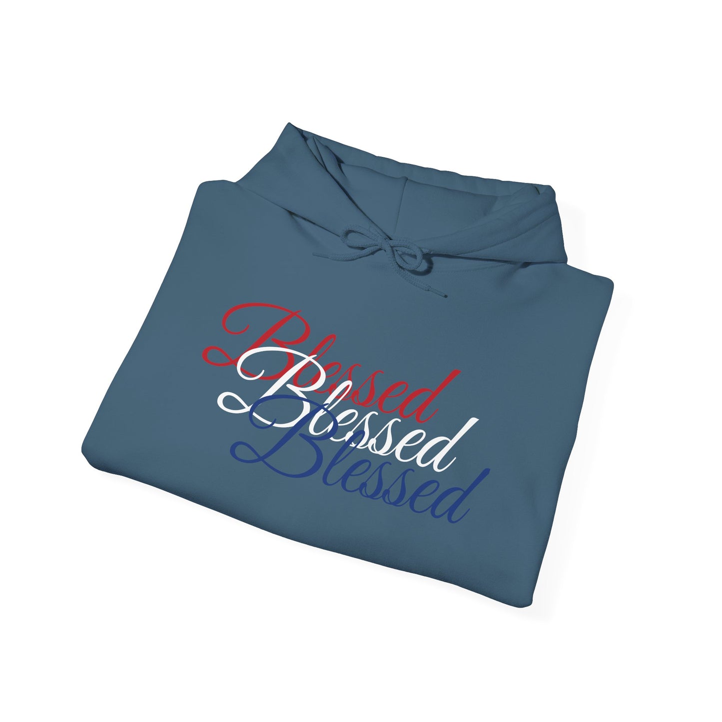 Blessed Hoodie – Patriotic Red, White & Blue Unisex Pullover Sweatshirt with Front & Back Print – Cozy, Positive Vibes Gift
