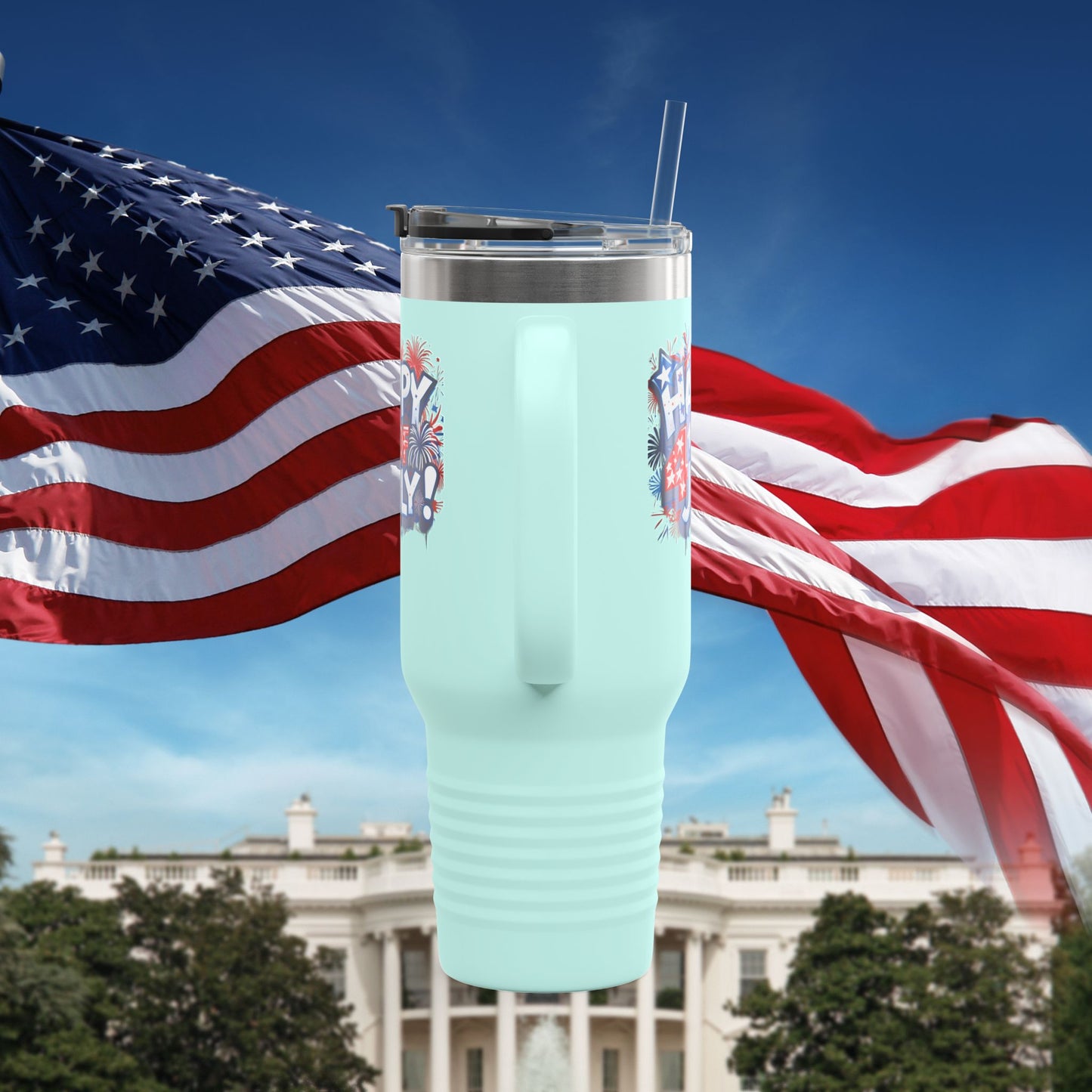 Patriotic Insulated Travel Mug - 40oz - Perfect for 4th of July Celebrations, BBQs, Camping, Family Gatherings, Gifts!