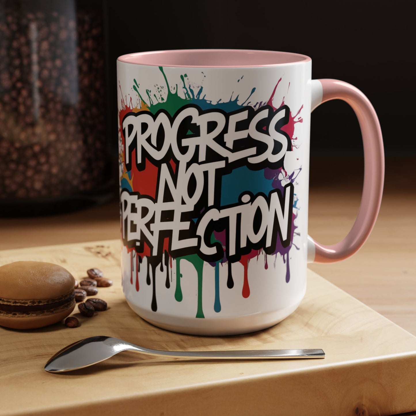 Vibrant Ceramic Mug Inspirational Let's Go! Graffiti Mug Coffee Mug Progress Not Perfection Sizes 11oz & 15oz Birthday Gift Graduation Gift 8 Different Color Options