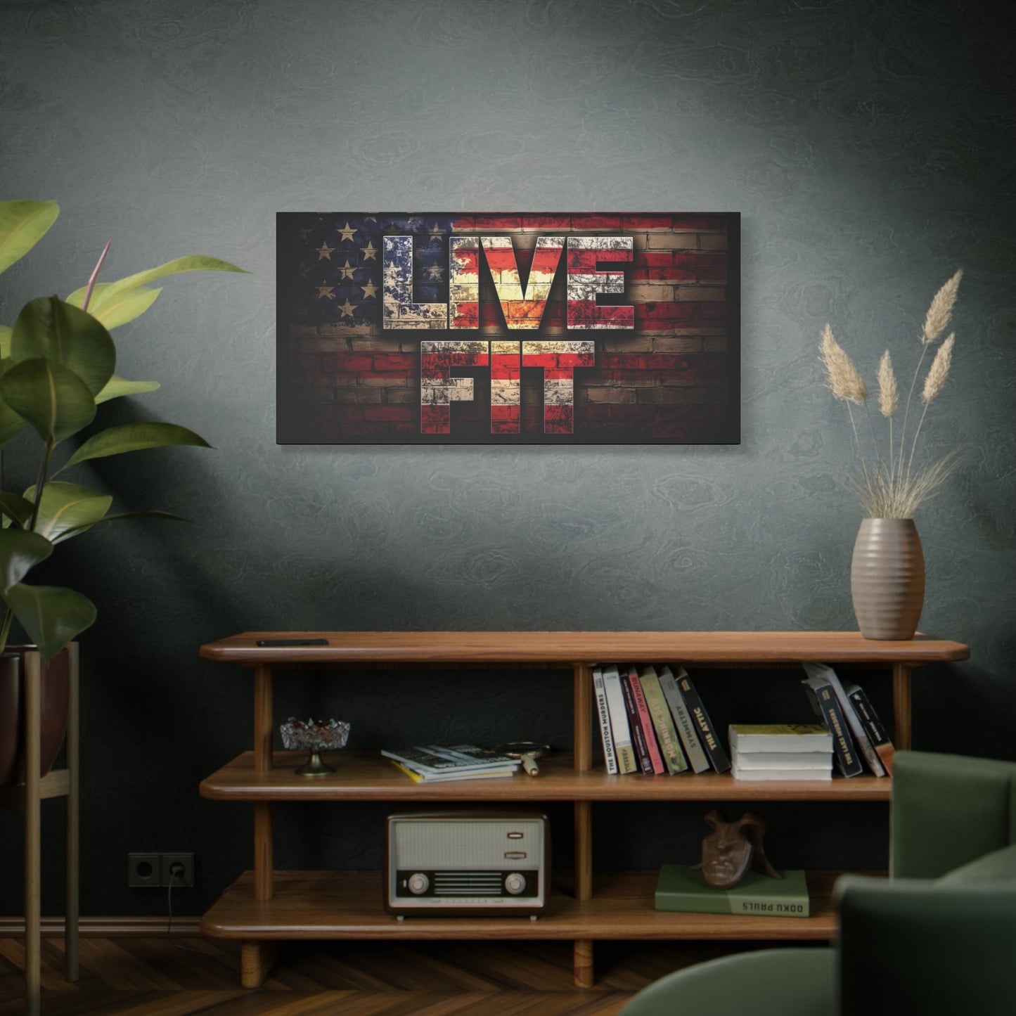 American Pride Canvas Wall Art - Live Fit Decor - Fitness Motivation - Patriotic Gift - USA Flag Artwork - Red White Blue -