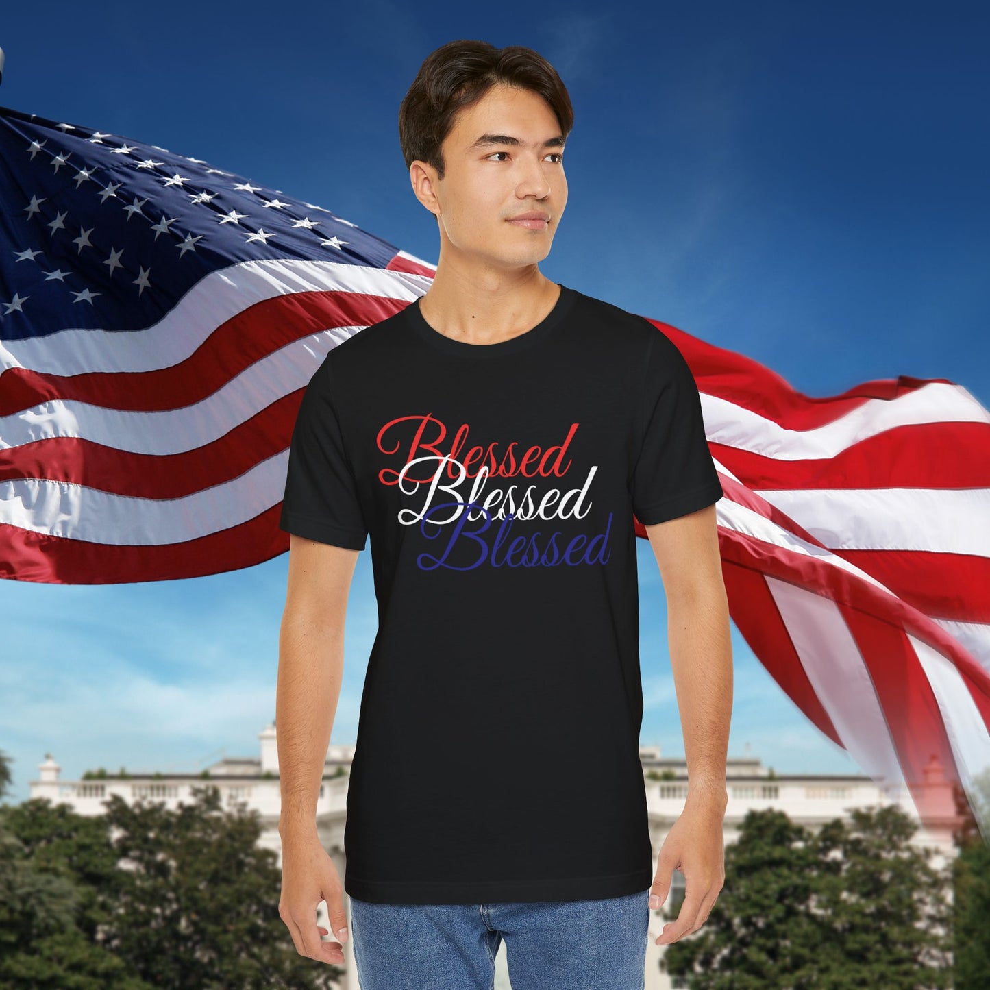 Red White Blue Blessed Design Unisex Tee
