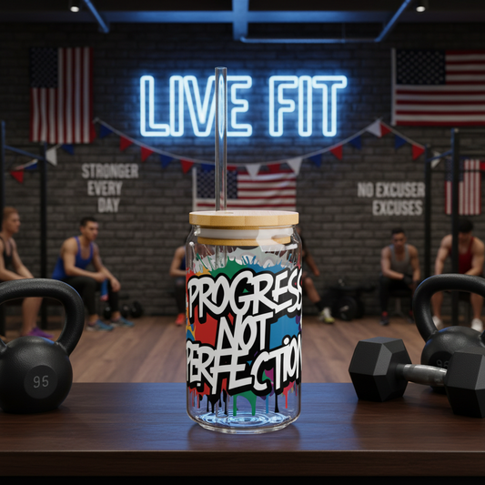 Sipper Glass 16oz - Vibrant - Progress Not Perfection Design