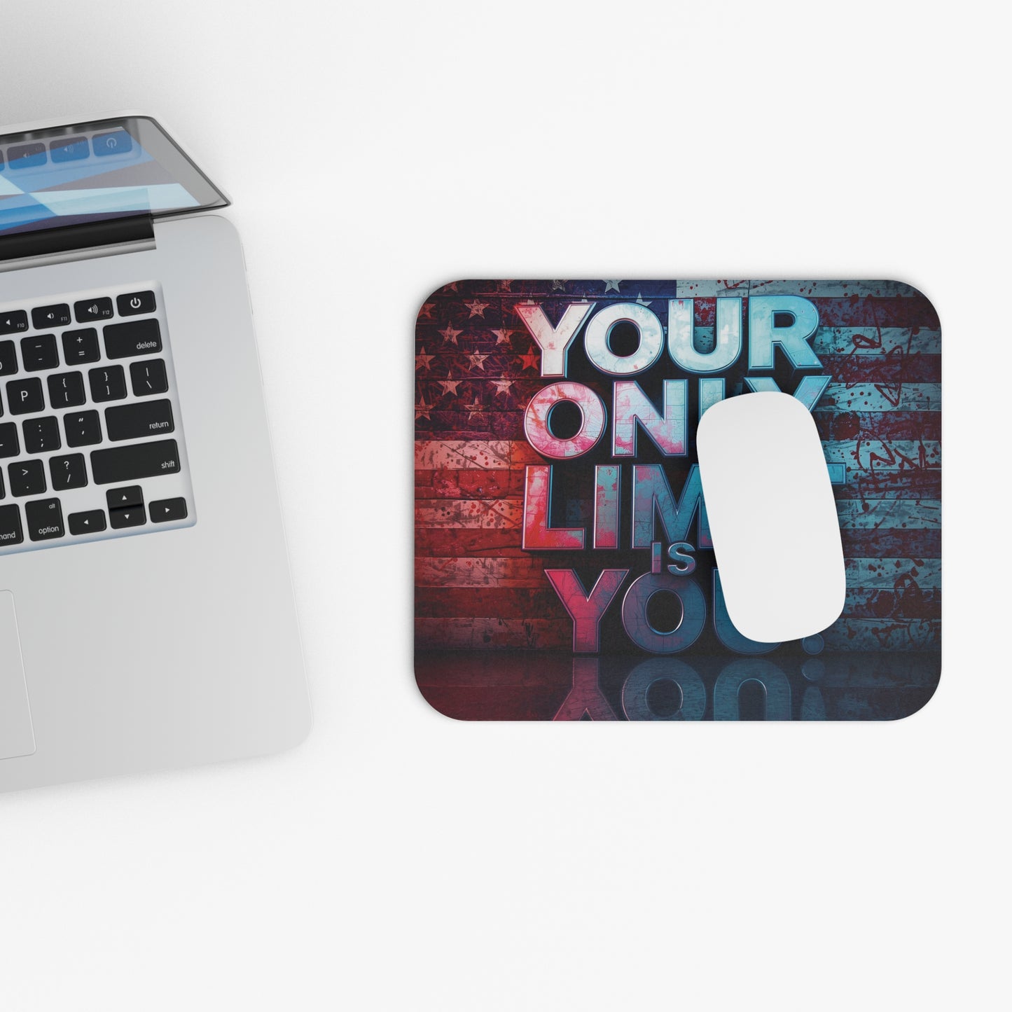 Inspirational Your Only Limit Is You! Mouse Pad - Motivational Red White Blue Desk Accessory, Gift for Students, Home Office Decor, American Flag Design, Unique Workstation Item