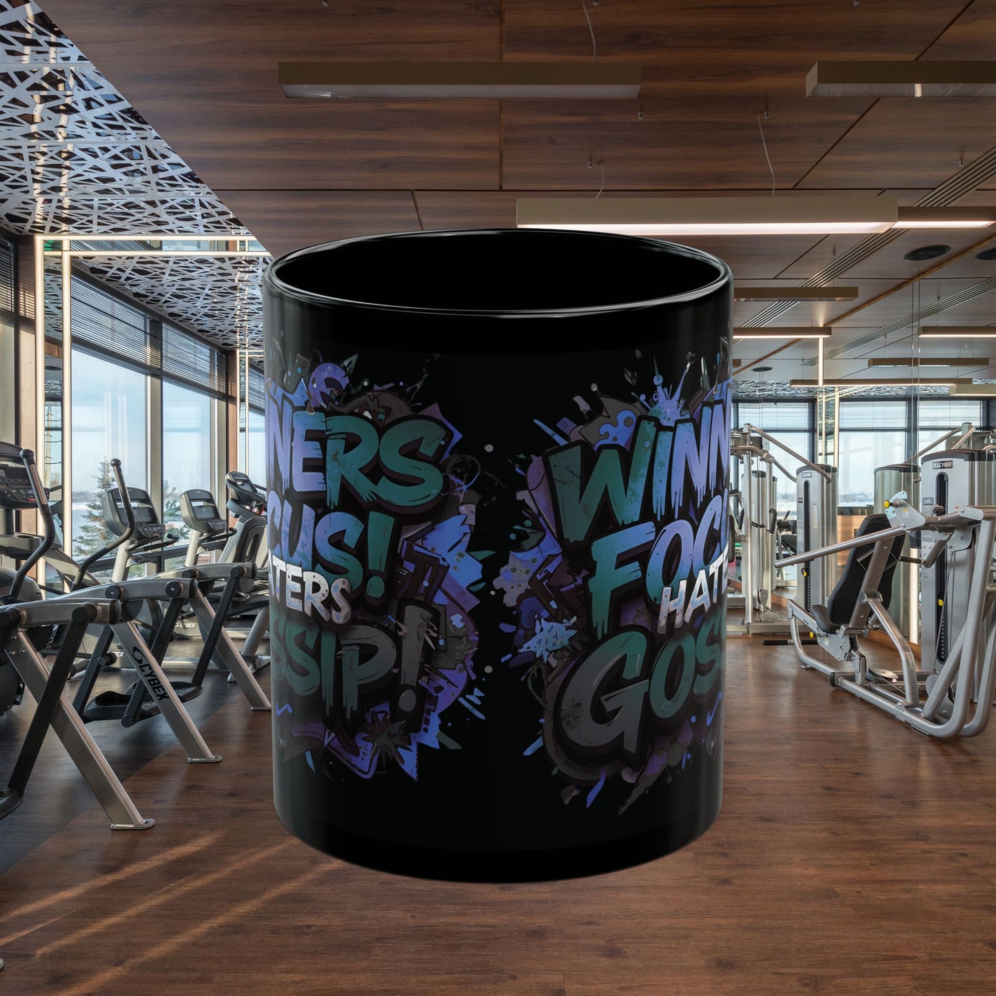Motivational Black Mug for Winners, Gym Coffee Cup, Inspirational Gift, Home Office Decor, Unique Beverage Container
